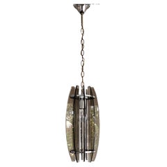 Retro Glass Pendant Light in Chrome and Smoked Glass in Fontana Arte style, Italy 1970