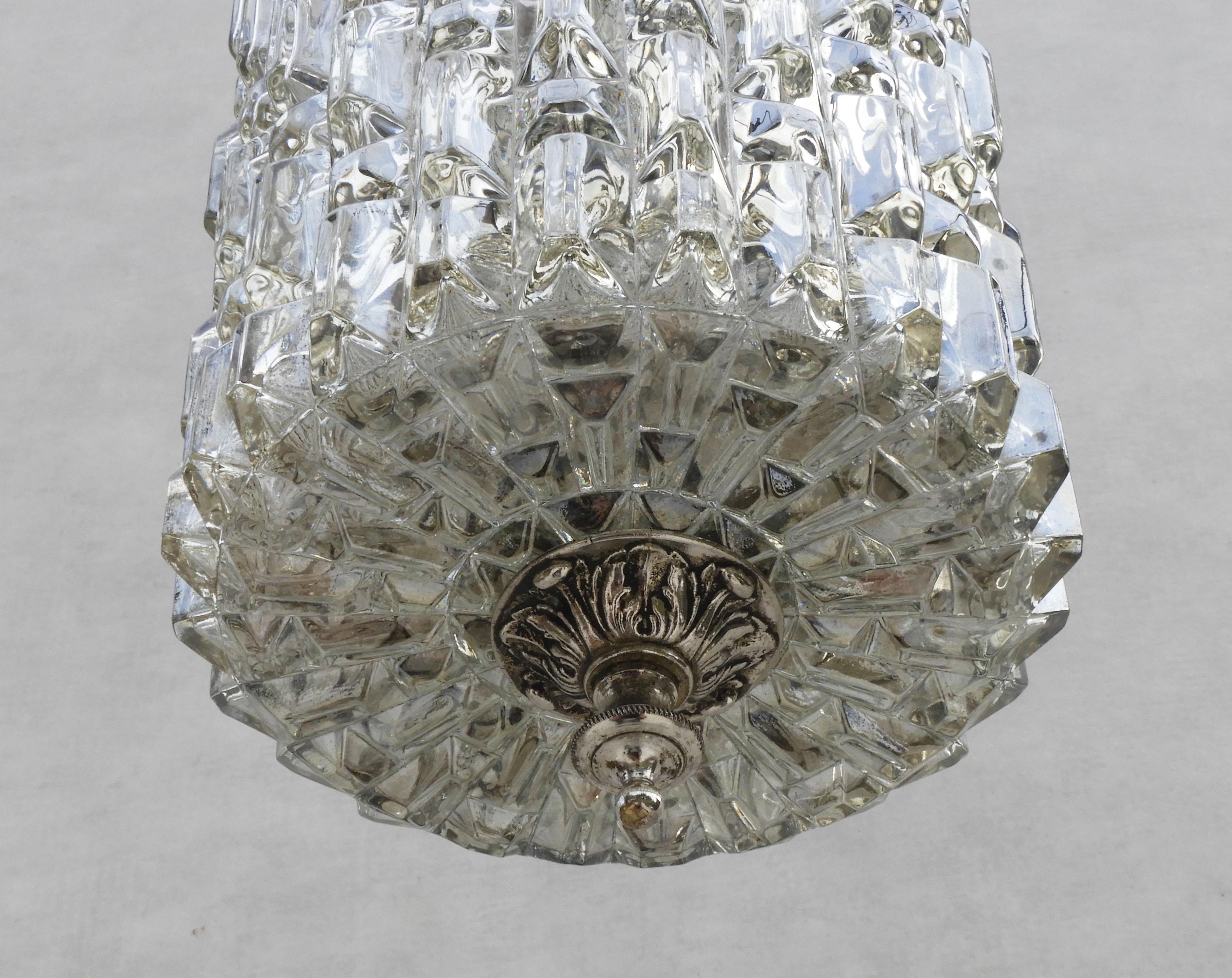 Mid Century French Textured Glass Pendant Light Lantern C1950 For Sale 3