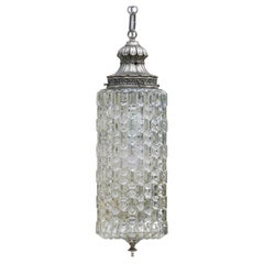 Mid Century French Textured Glass Pendant Light Lantern C1950