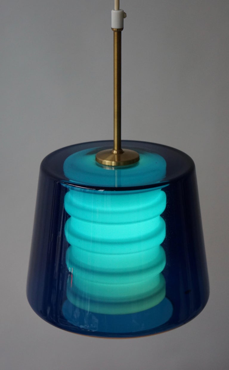 Brass Glass Pendant Light,Sweden For Sale