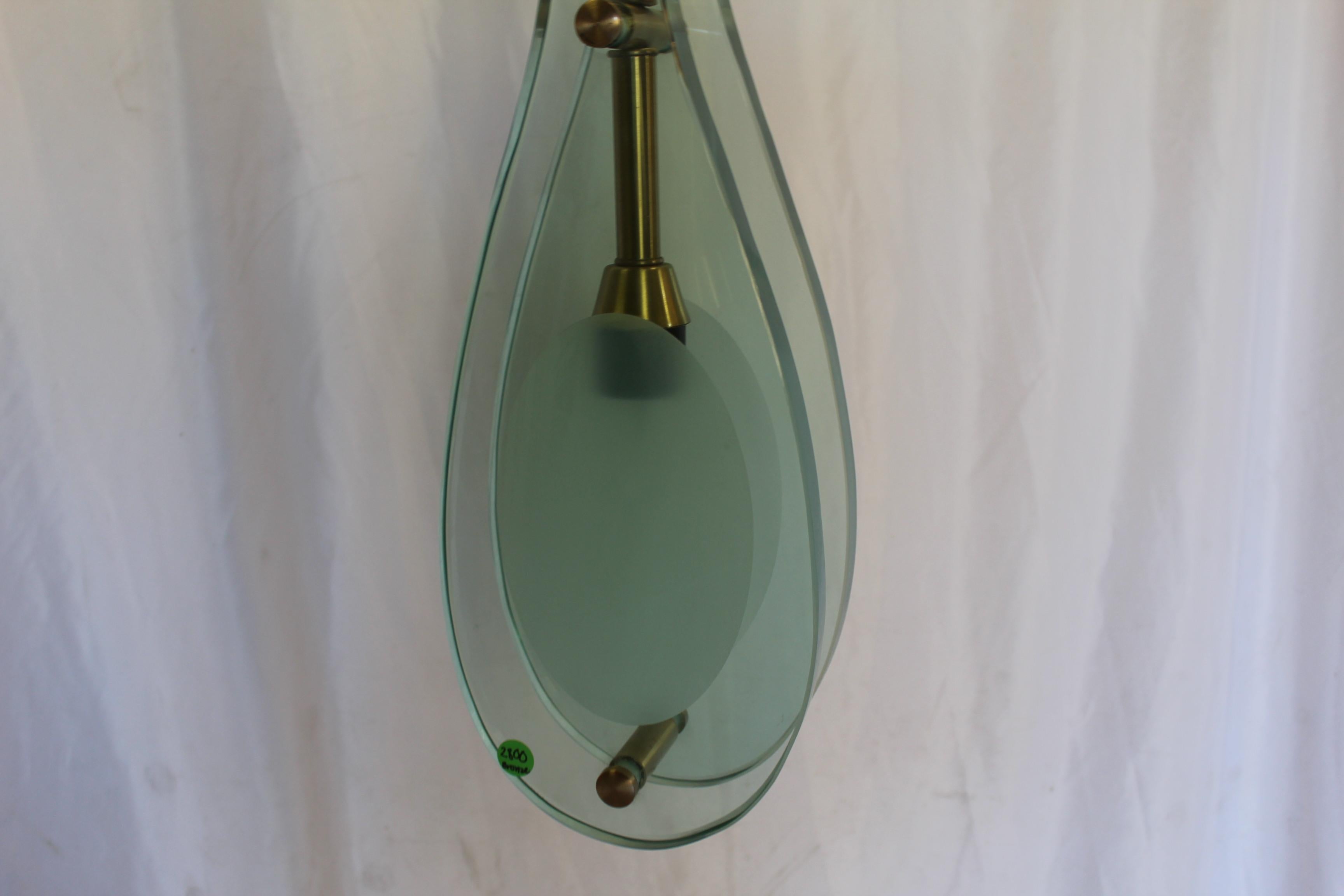 Carved Glass Pendant Mid-Century / After Fontana Arte For Sale
