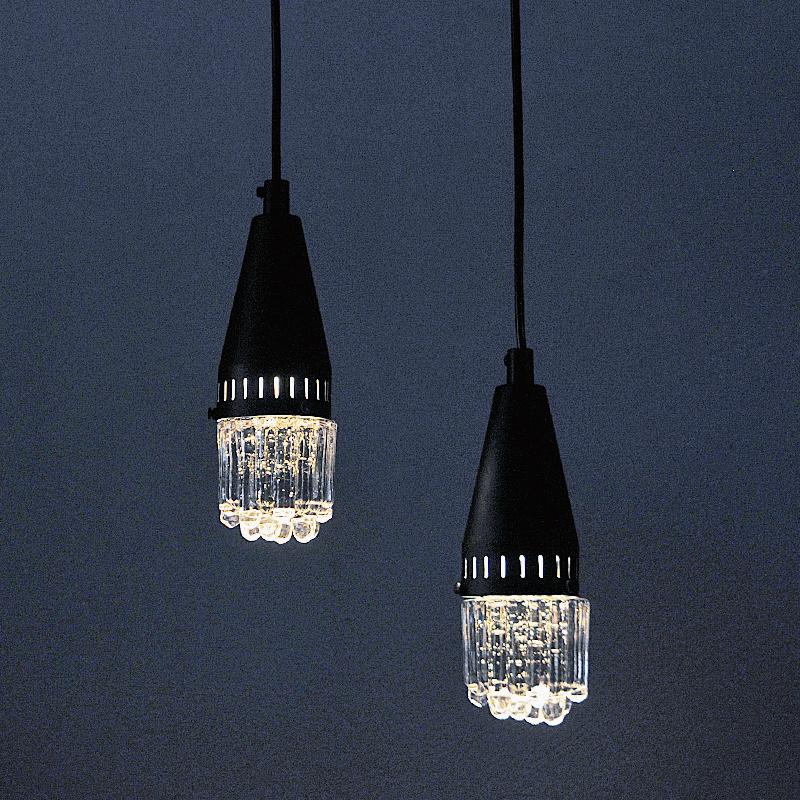 Mid-20th Century Glass Pendant pair of black metal and glass from Scandinavia 1960s For Sale