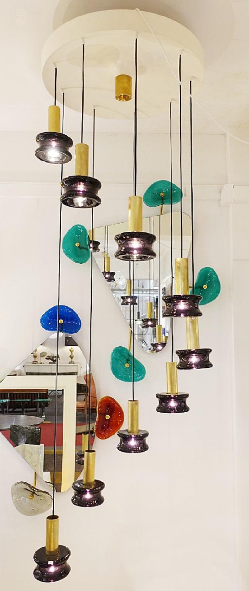 XXIe siècle et contemporain Lustre à suspensions en verre - Création belge de Jacques Nonnon en vente