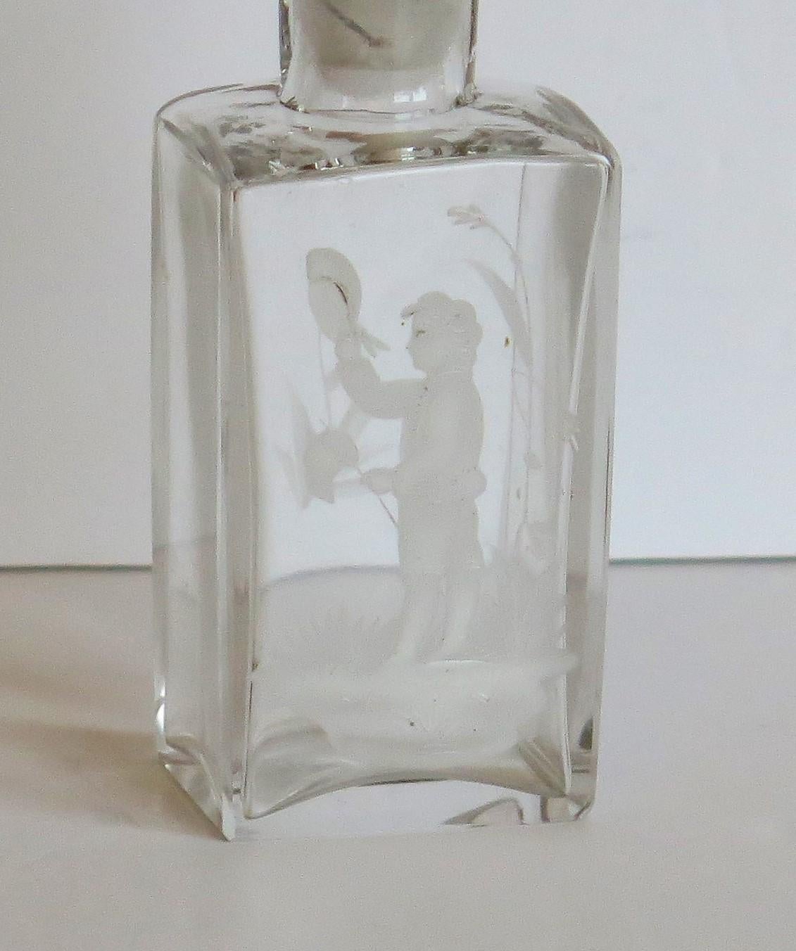 Glass Perfume Bottle with Mary Gregory White Enameled Boy, circa 1900 For Sale 1