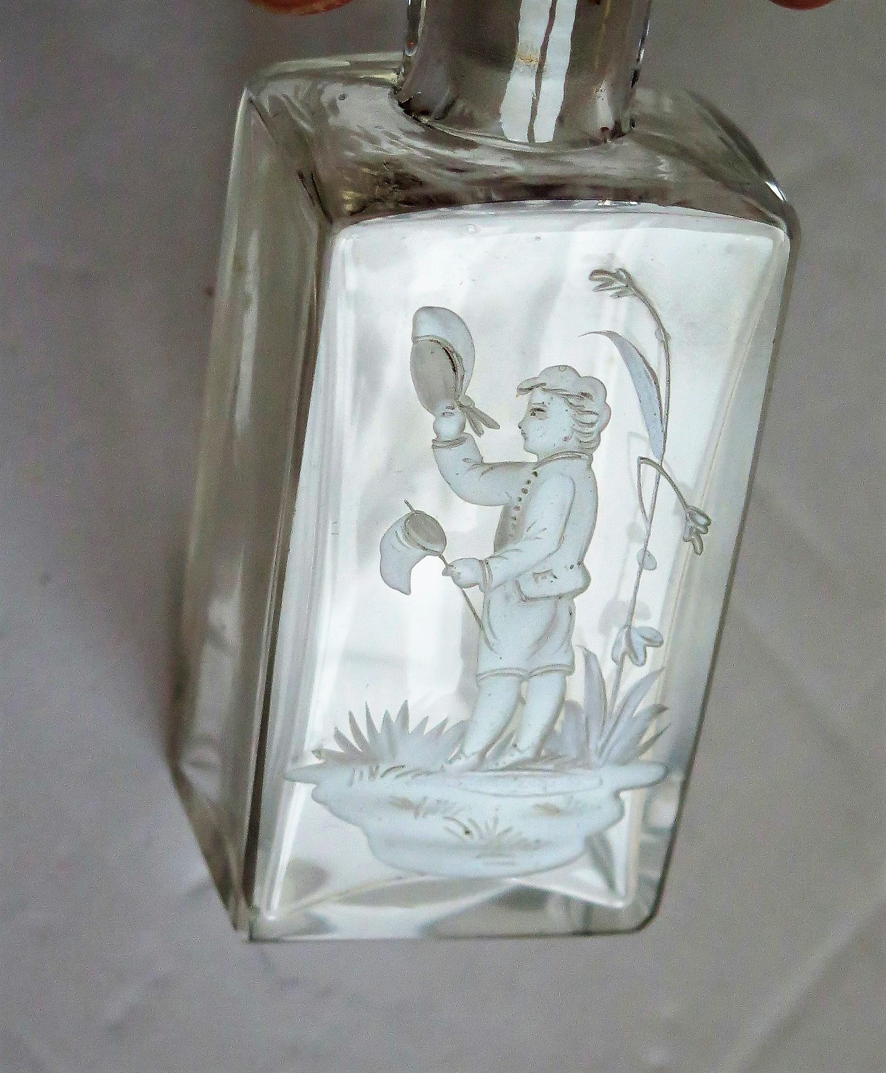 Glass Perfume Bottle with Mary Gregory White Enameled Boy, circa 1900 For Sale 5