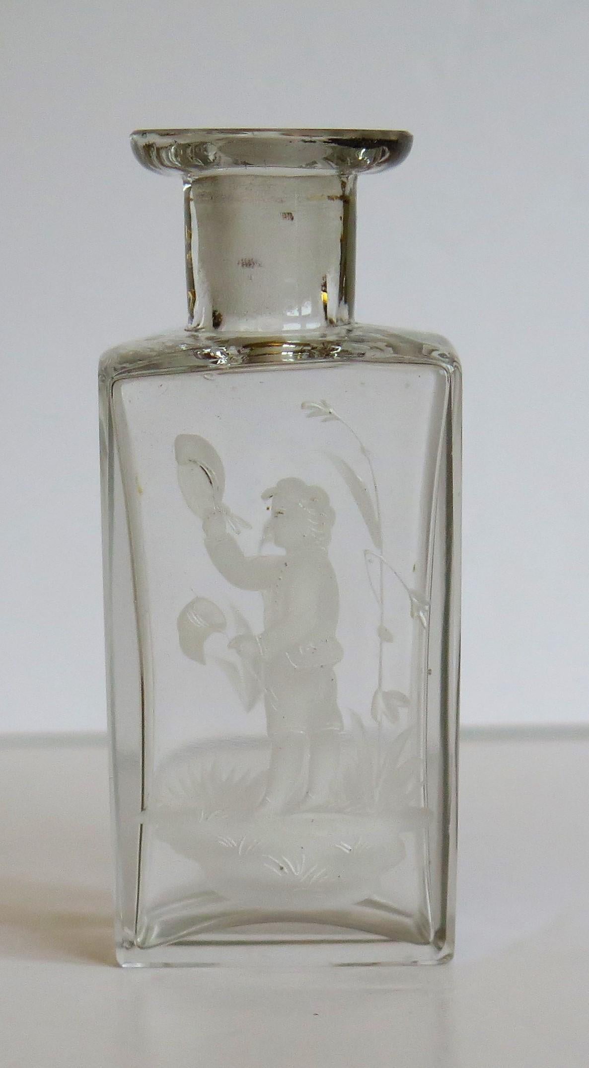 Victorian Glass Perfume Bottle with Mary Gregory White Enameled Boy, circa 1900 For Sale