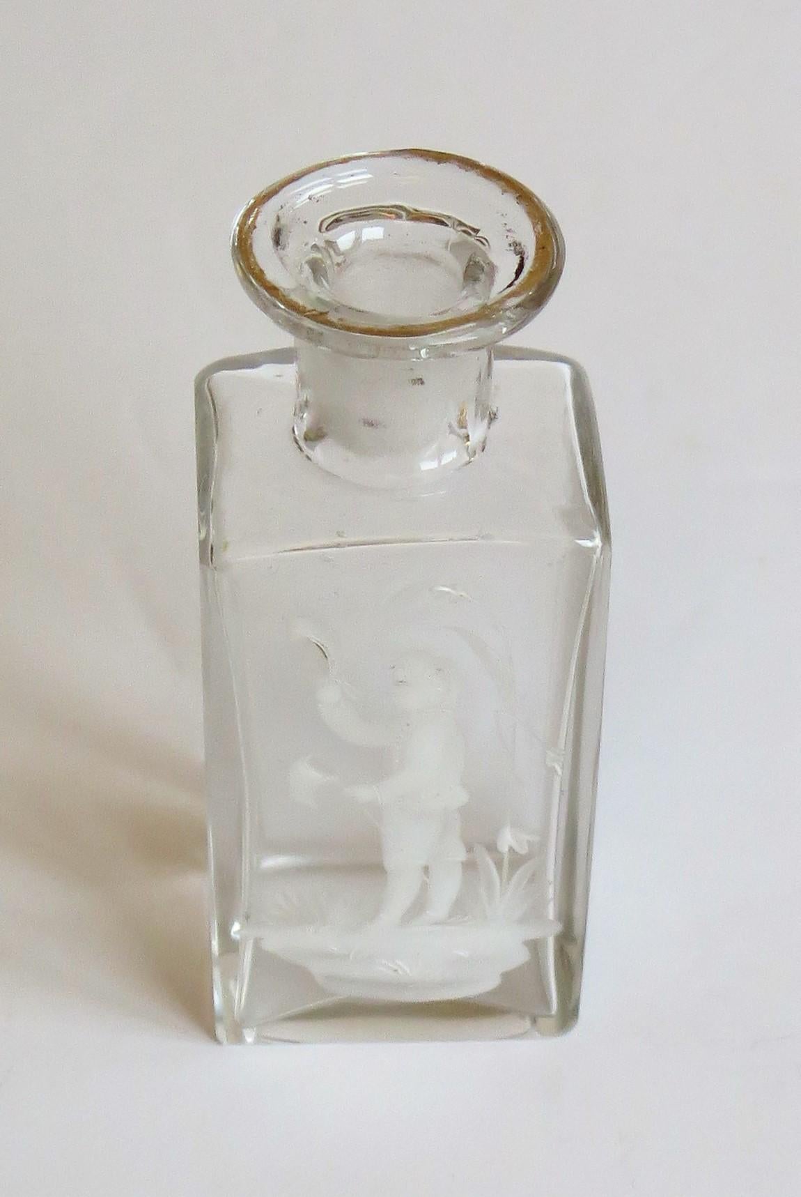 Czech Glass Perfume Bottle with Mary Gregory White Enameled Boy, circa 1900 For Sale