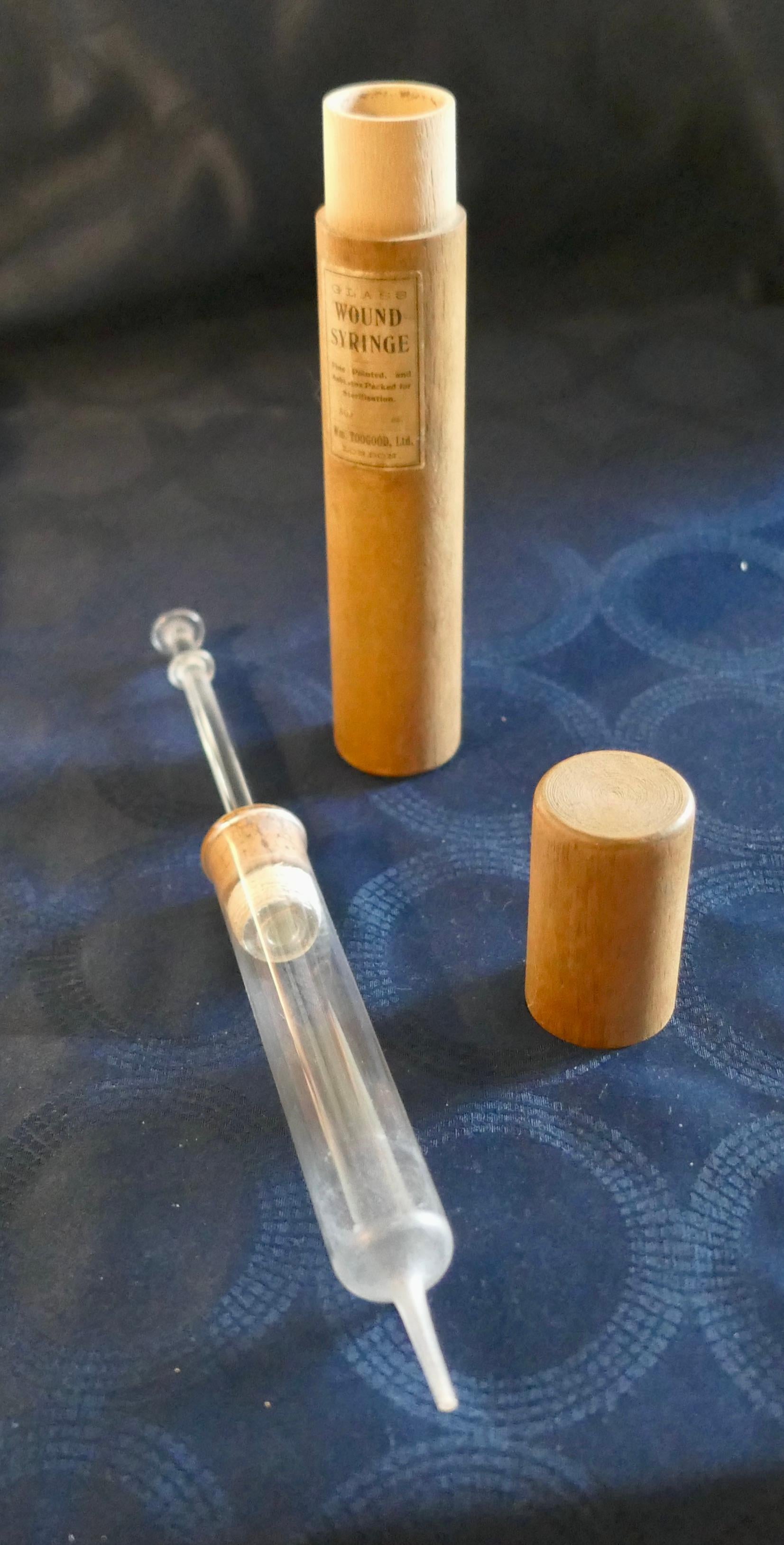 Glass Pharmacy Wound Syringe in Beech Case by Wm Toogood Ltd    For Sale 4