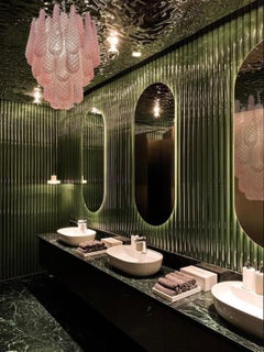 Glass Pink Petal Chandelier, Murano