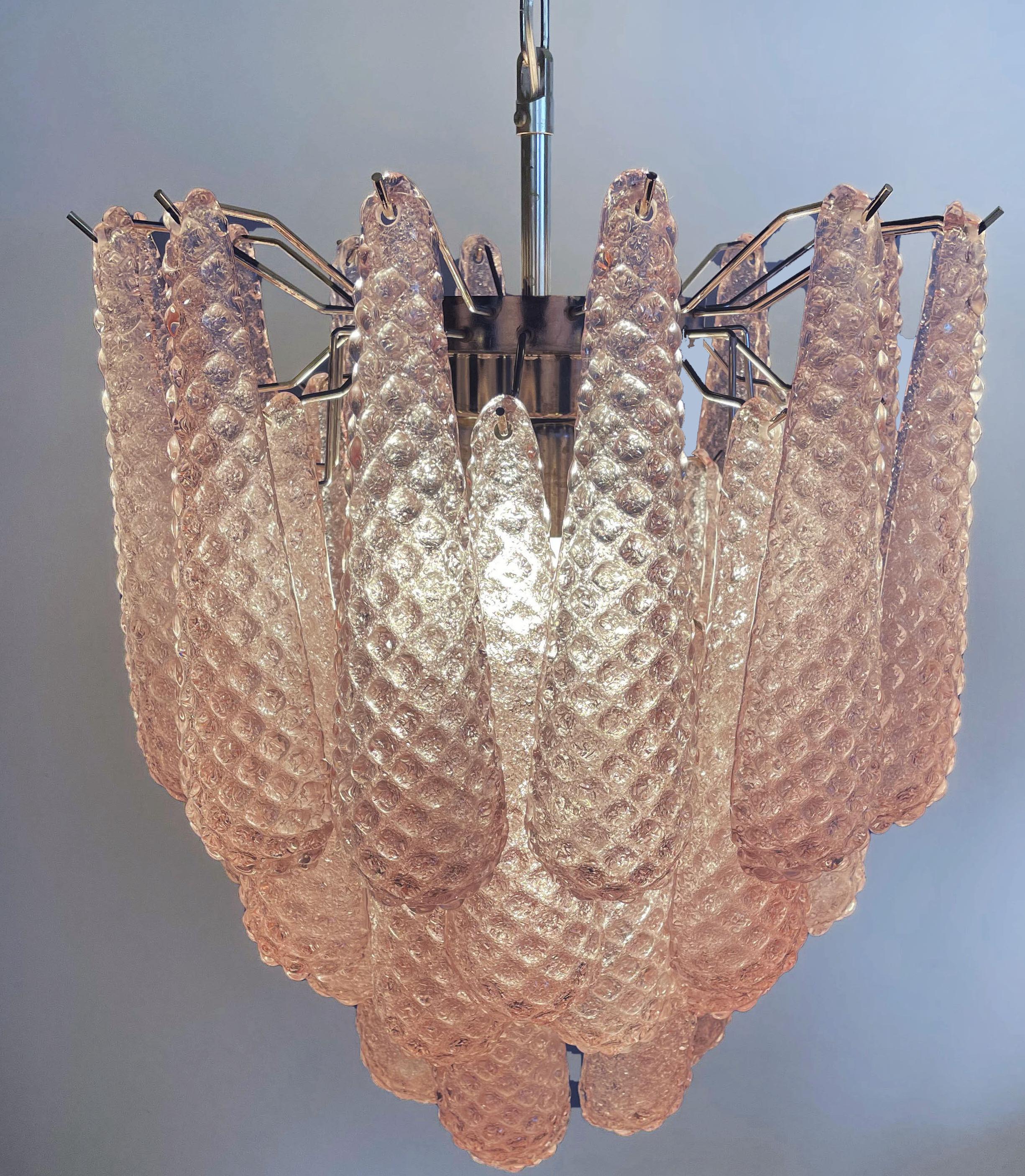 Late 20th Century Glass Pink Petal Chandelier, Murano For Sale
