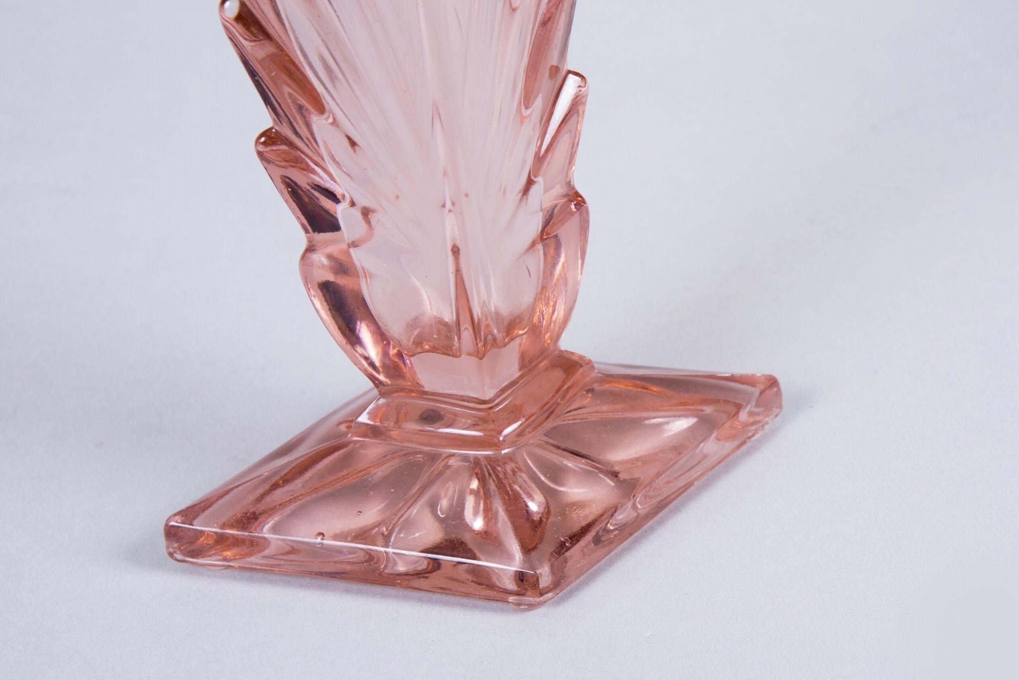 Glass Pink Yellow and Orange Vases Made in Bohemia, Original Condition, Art Deco For Sale 7