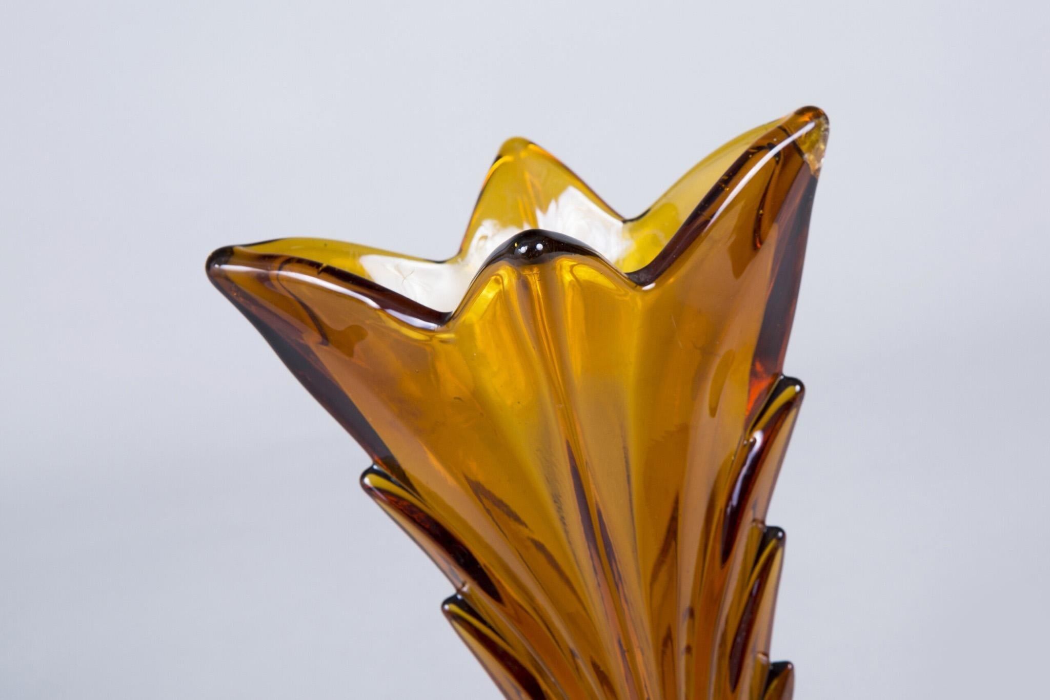 20th Century Glass Pink Yellow and Orange Vases Made in Bohemia, Original Condition, Art Deco For Sale