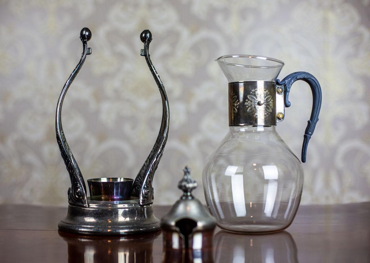 Mid-20th Century Glass Pitcher from the 1930s with a Gorham Heater