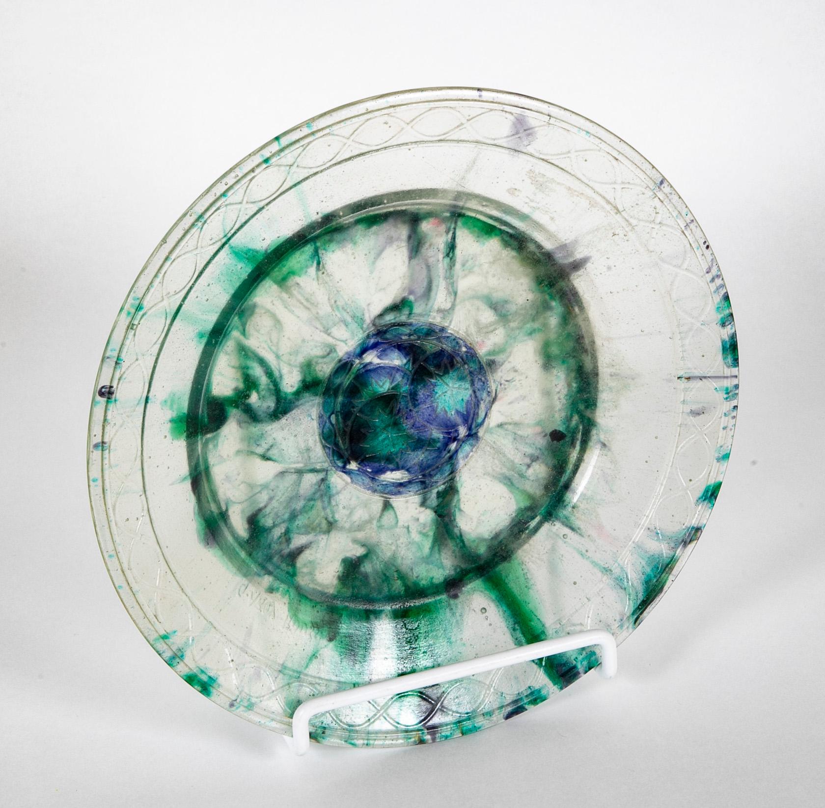 A glass plate in green, blue and violet by Gabriel Argy - Rousseau, Teller. France, circa 1925.