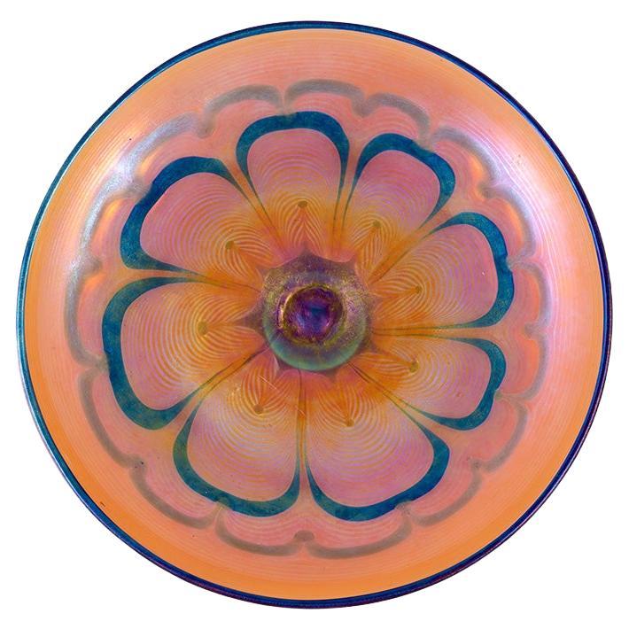 Glasplatte Loetz Irisierend Orange Violett Rosa Blau, um 1900