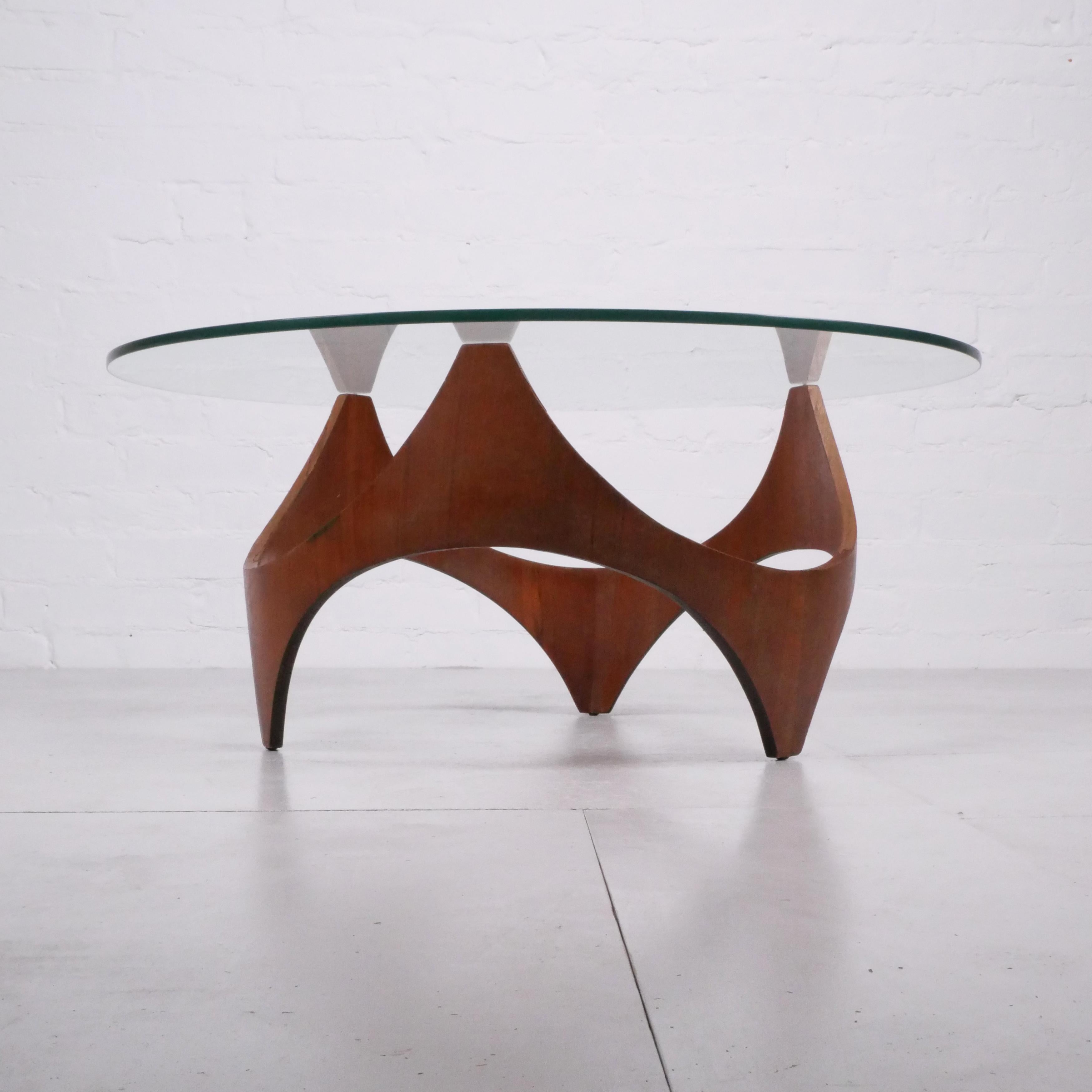 British Glass & Plywood Coffee Table, Style of Henry P Glass, Joe Colombo Gerald Summers