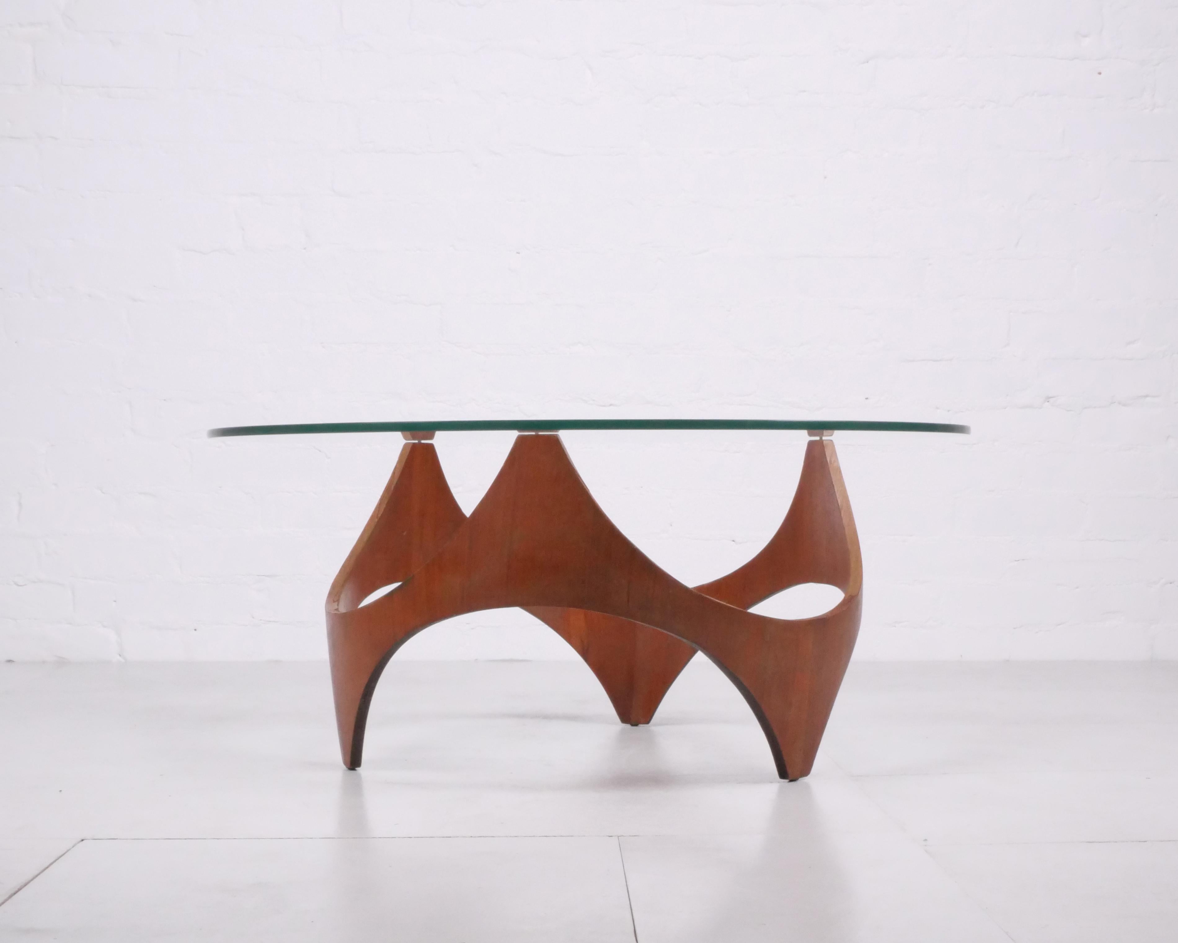 Molded Glass & Plywood Coffee Table, Style of Henry P Glass, Joe Colombo Gerald Summers