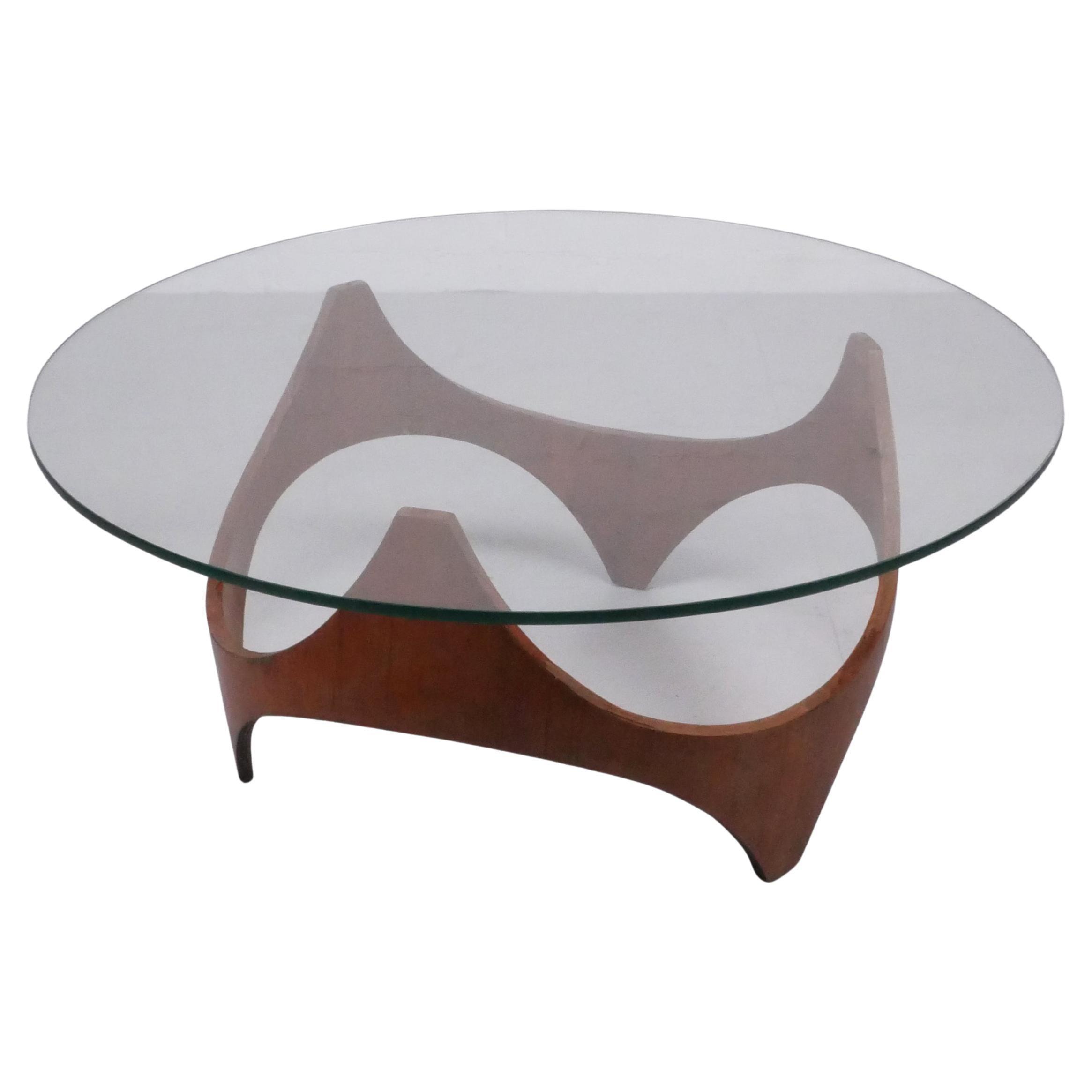 Glass & Plywood Coffee Table, Style of Henry P Glass, Joe Colombo Gerald Summers