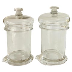 Vaso di vetro con coperchio Scatola o bottiglia, colore trasparente, Francia circa 1960