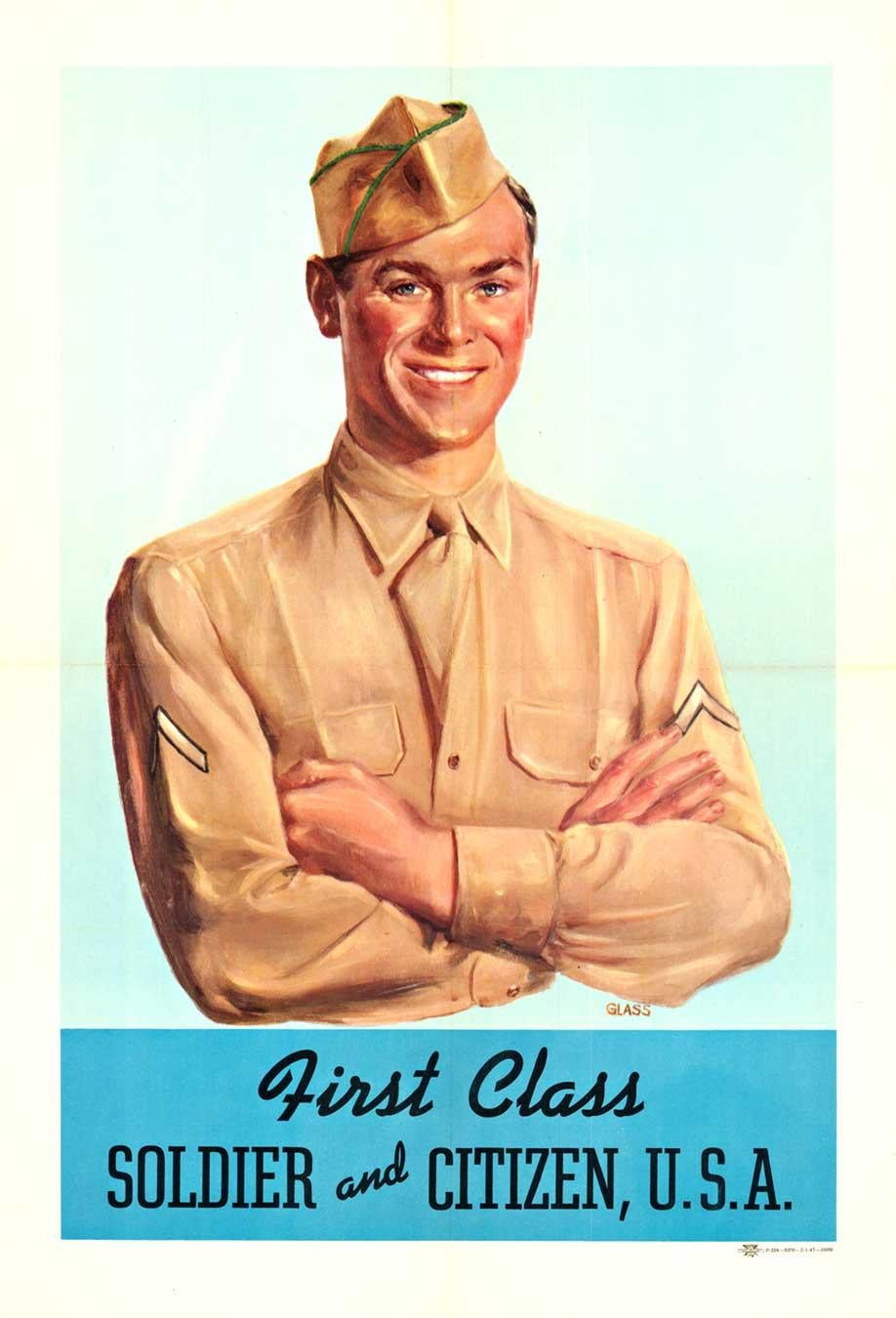 Glass Portrait Print – Originales amerikanisches Vintage-Poster „First Class Soldier and Citizen, USA“