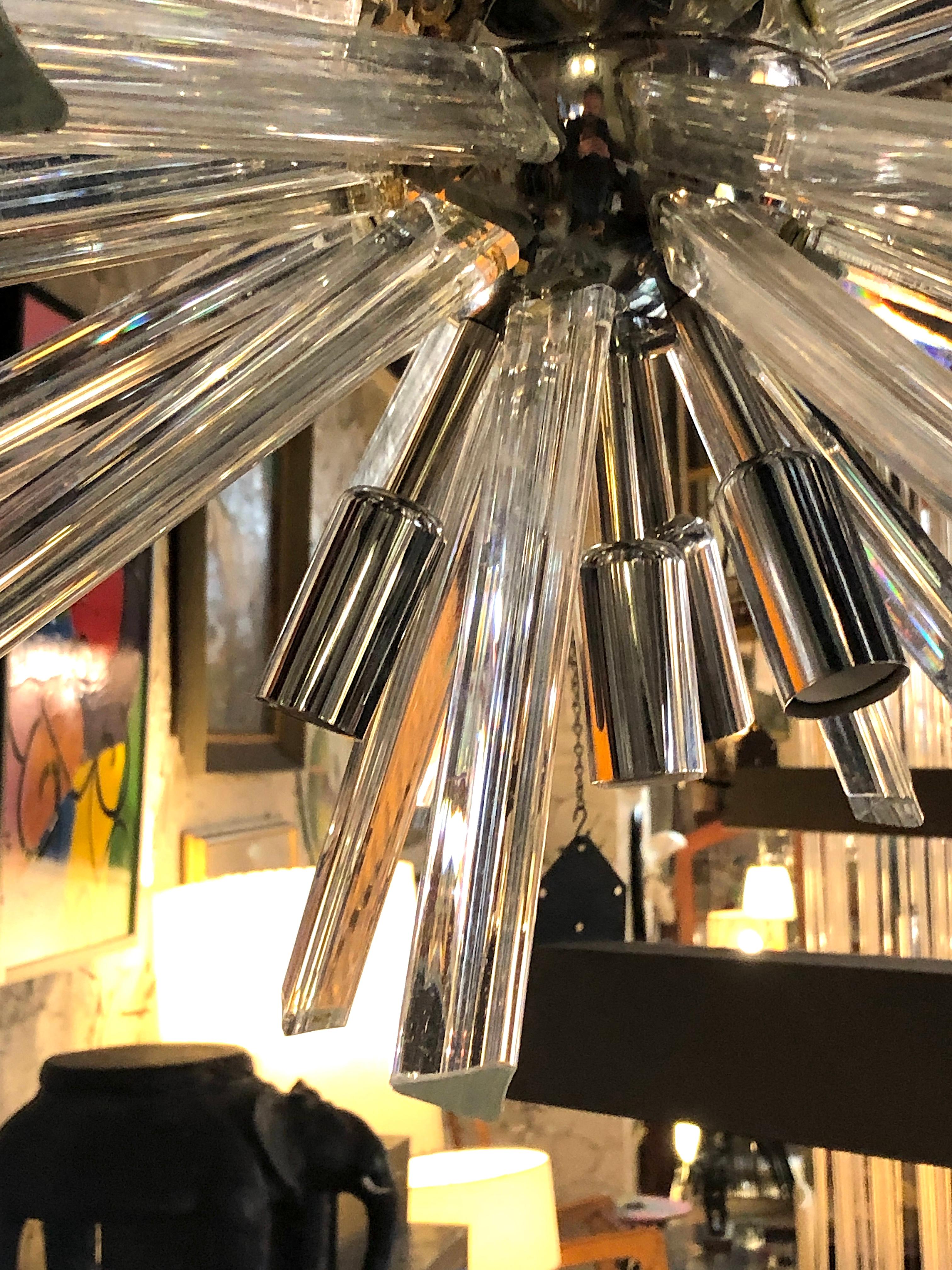 Mid-Century Modern Glass Prism Sputnik Chandelier For Sale