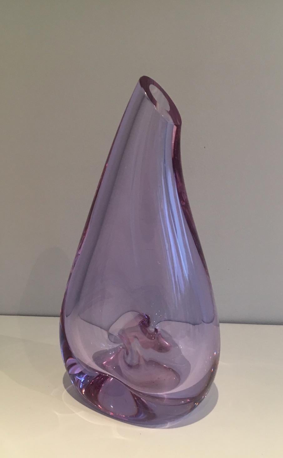 Glass Purplish-Colored Pear-Shaped Vase. French Work, Circa 1970 For Sale 6