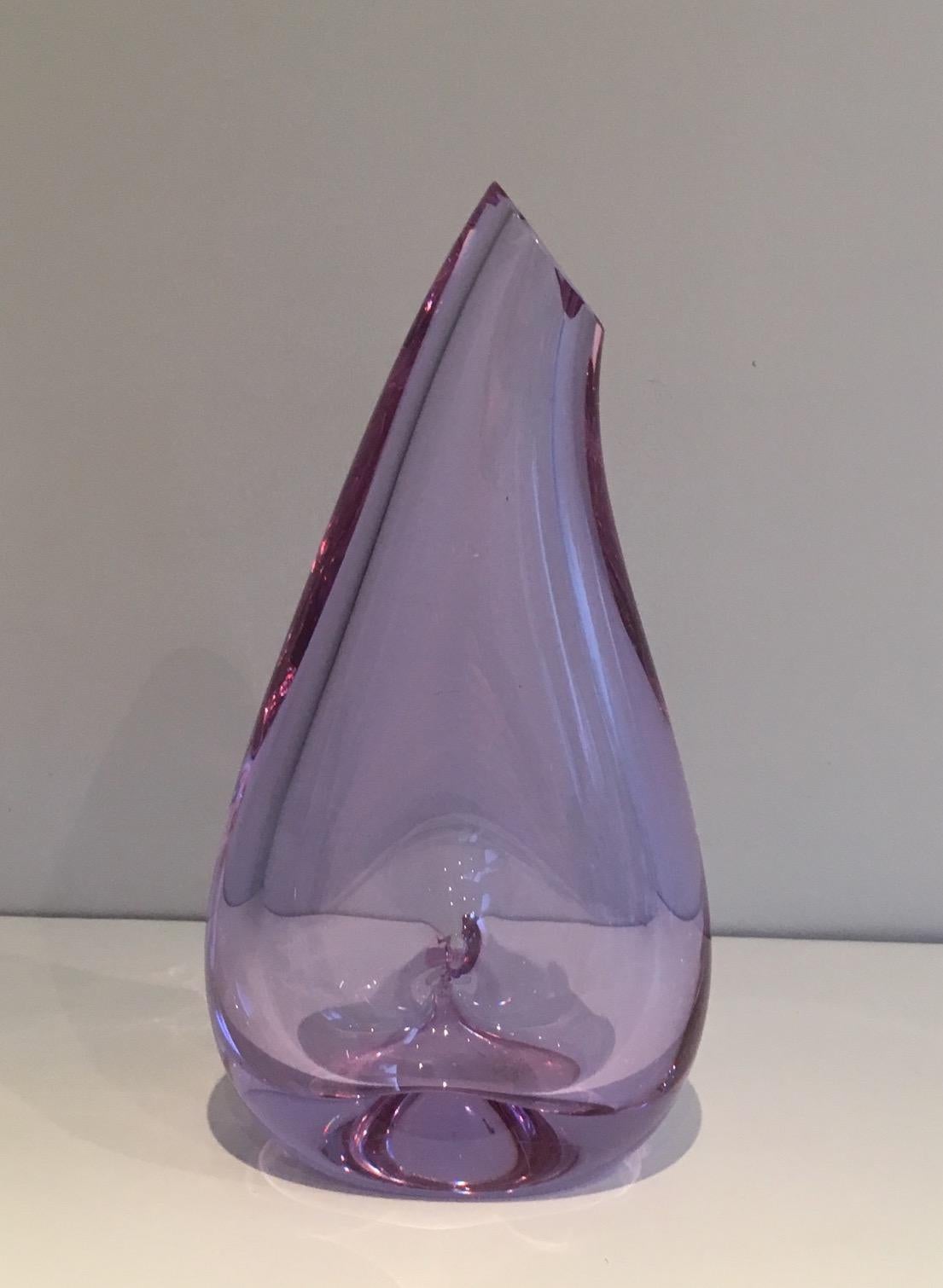 Mid-Century Modern Glass Purplish-Colored Pear-Shaped Vase. French Work, Circa 1970 For Sale