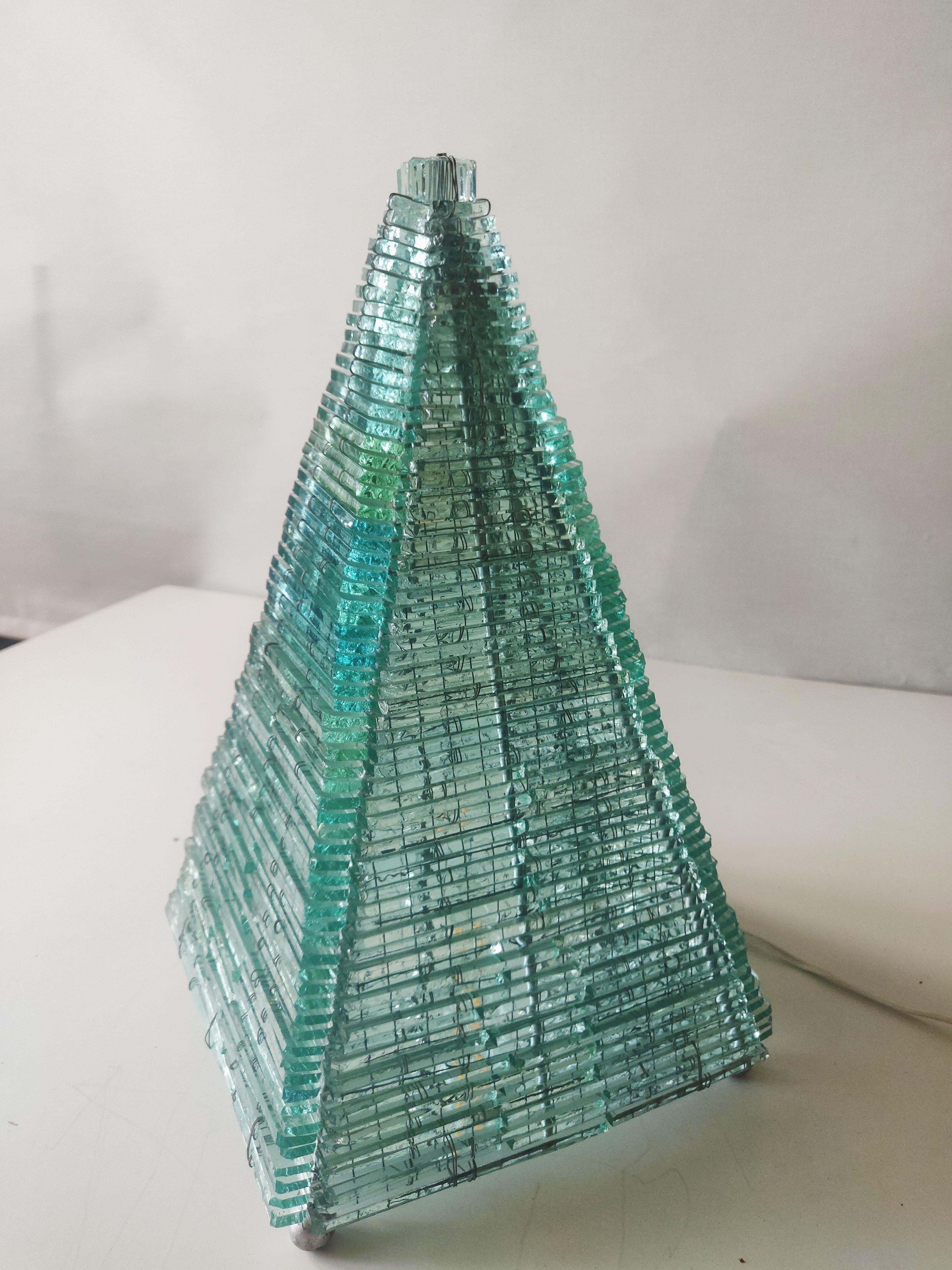 Glass Pyramid Sculptured Table Lamp France, 1970s For Sale 5