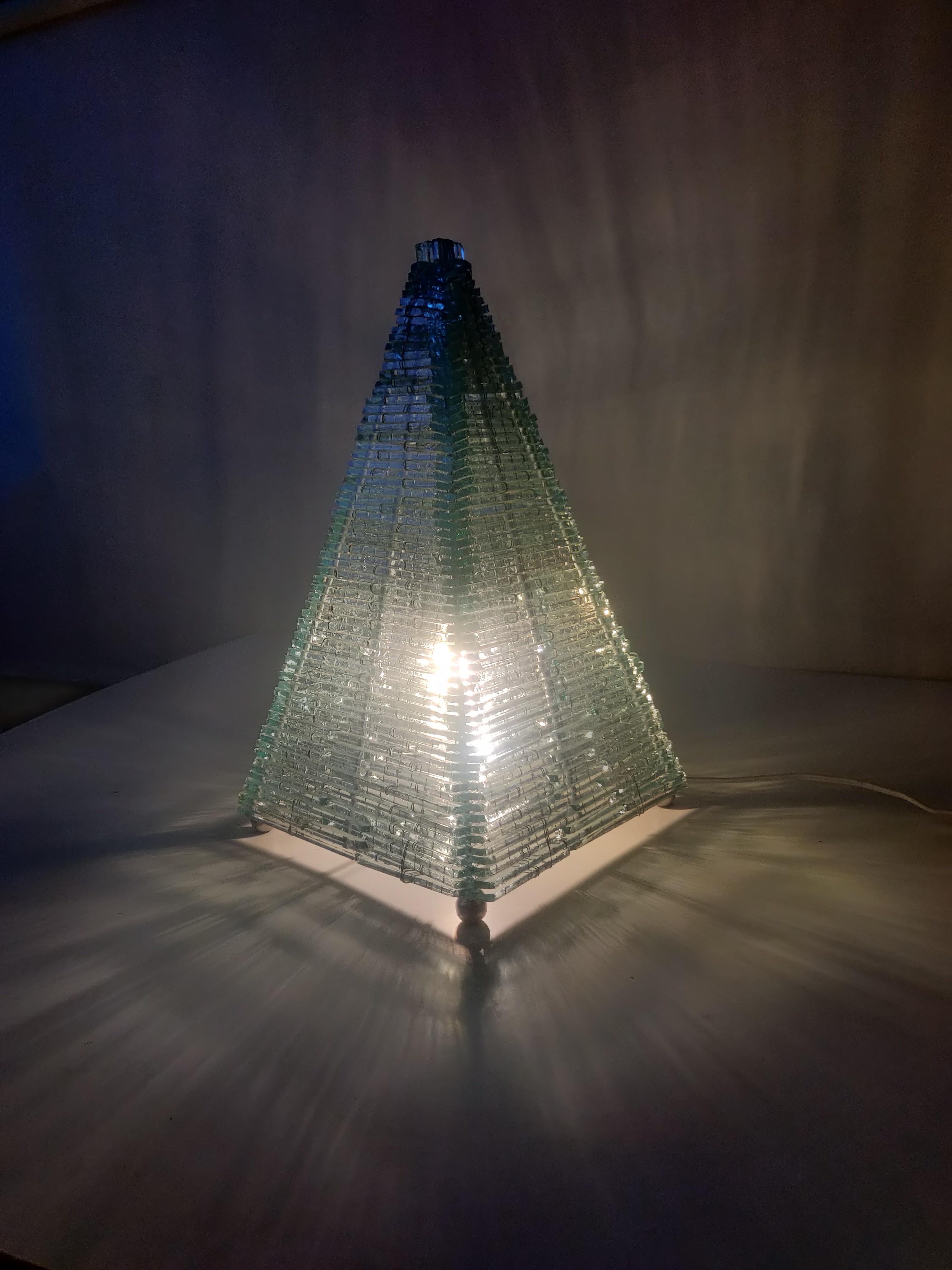 Glass Pyramid Sculptured Table Lamp France, 1970s For Sale 8