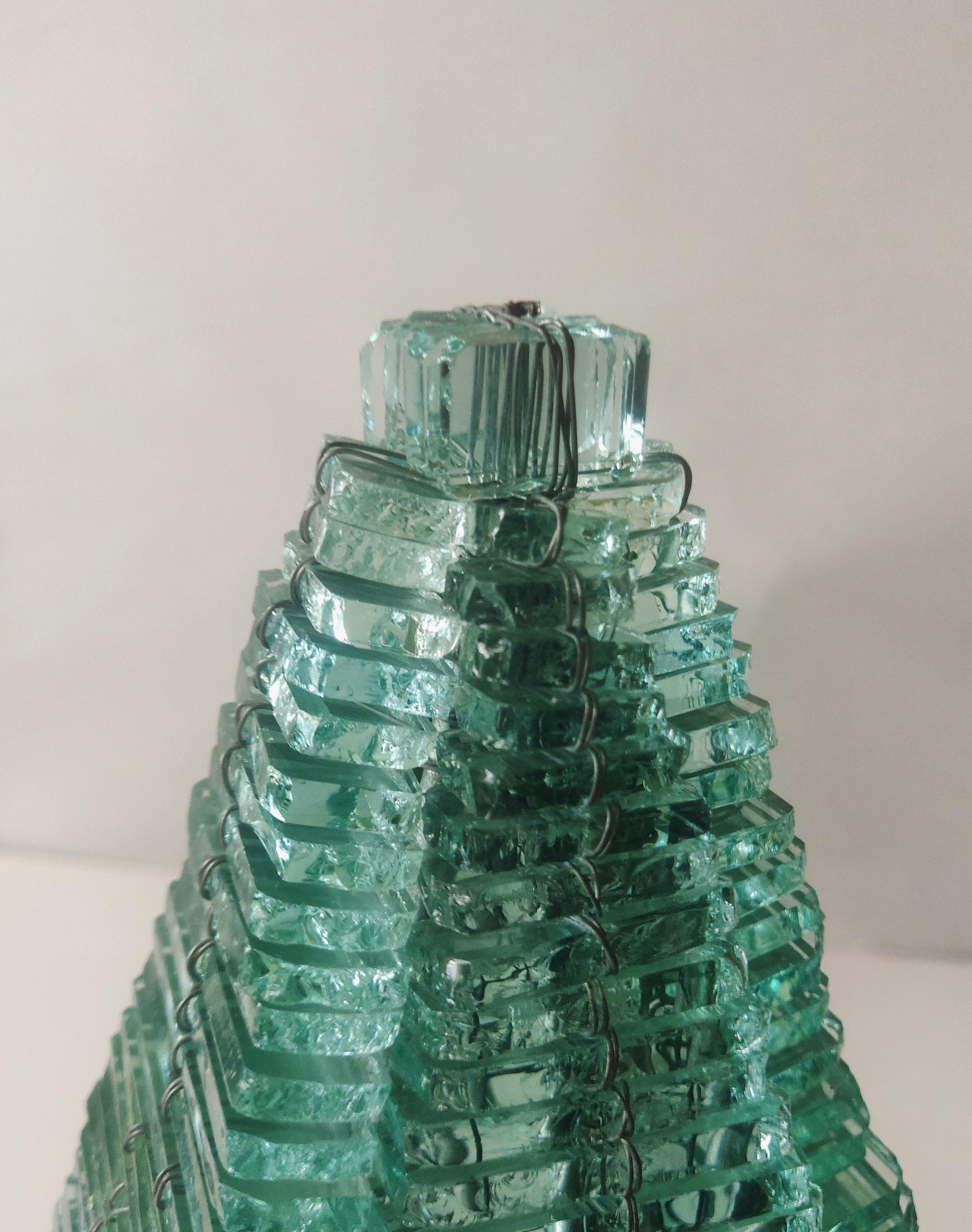 Glass Pyramid Sculptured Table Lamp France, 1970s For Sale 2