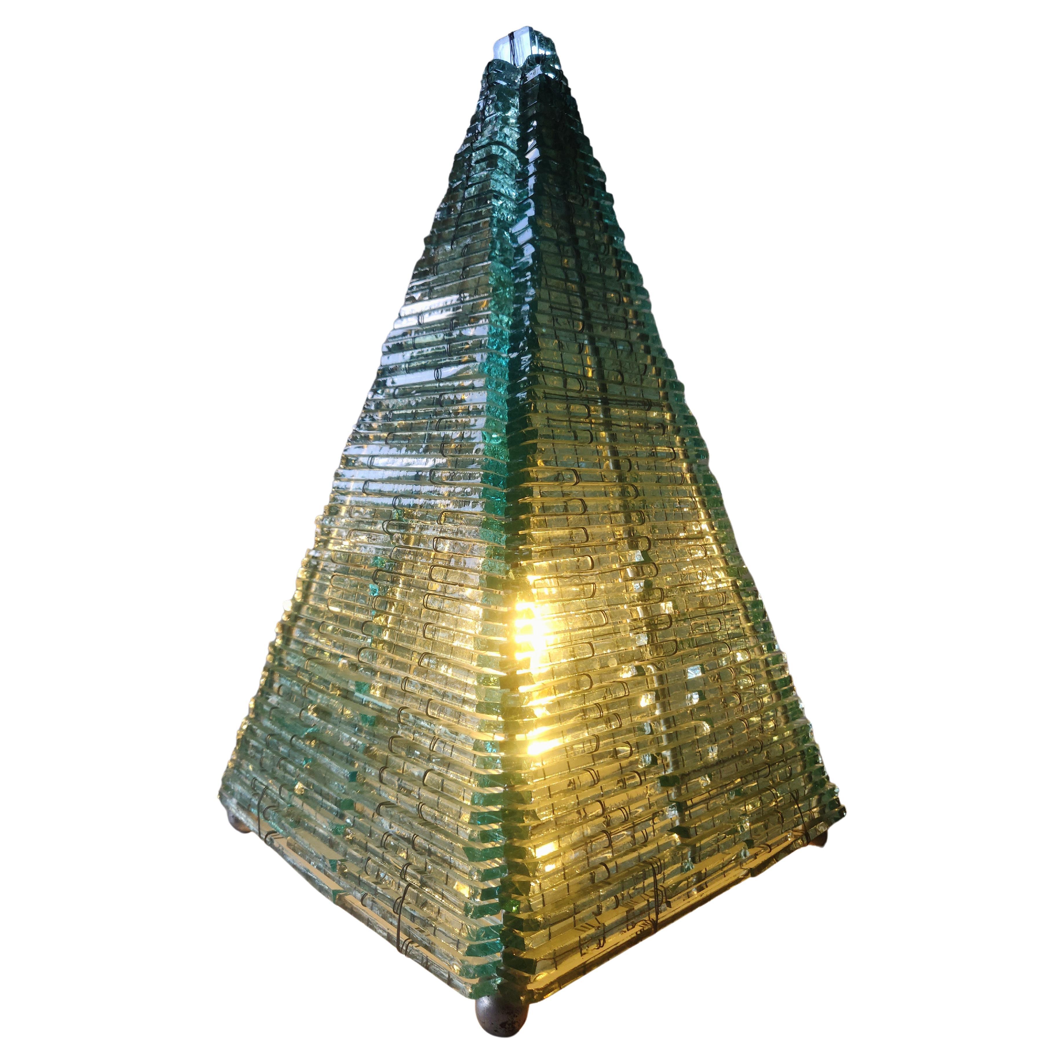 Glass Pyramid Sculptured Table Lamp France, 1970s For Sale