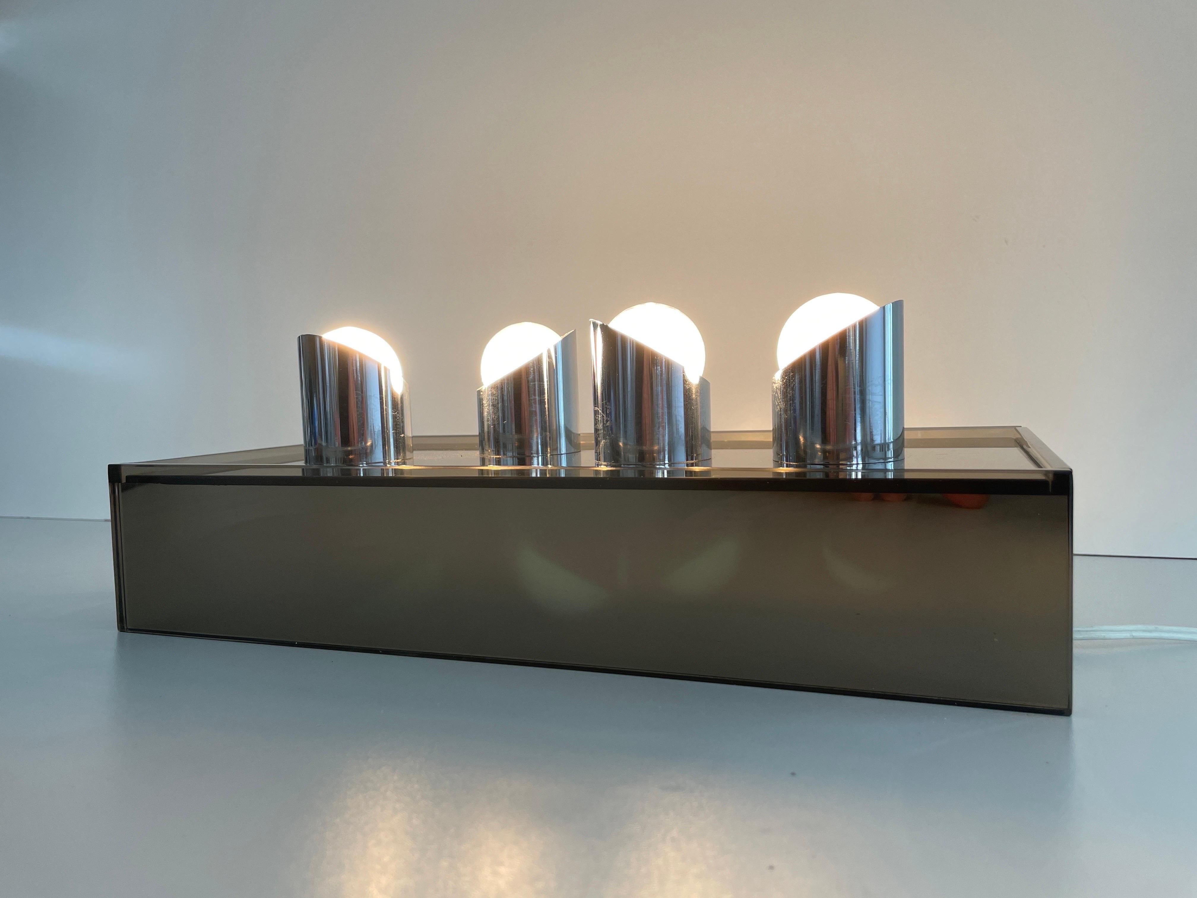 Plafón rectangular de cristal con 4 casquillos by Luci, Años 60, Italia en venta 4
