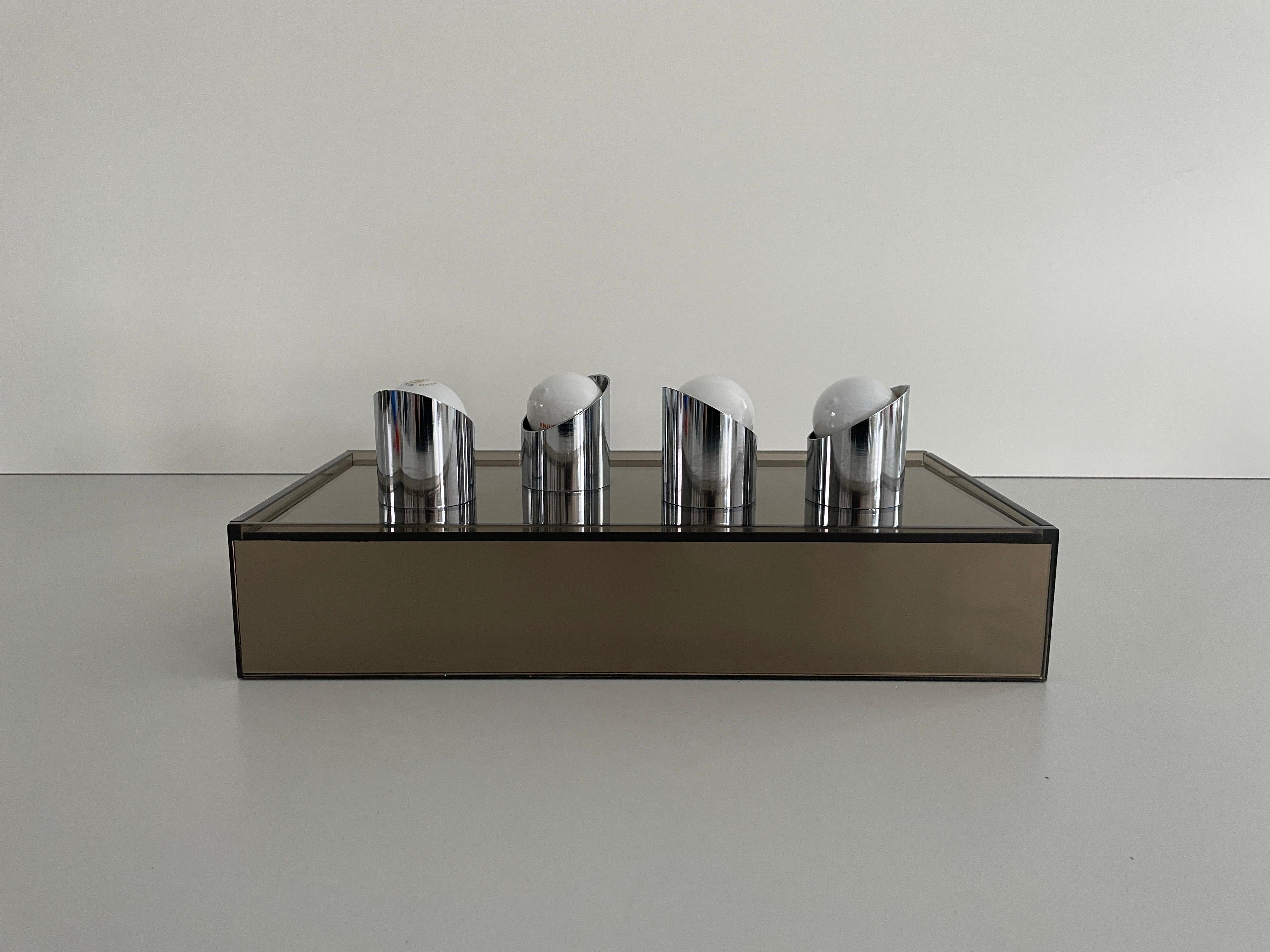 Plafón rectangular de cristal con 4 casquillos by Luci, Años 60, Italia en venta 7