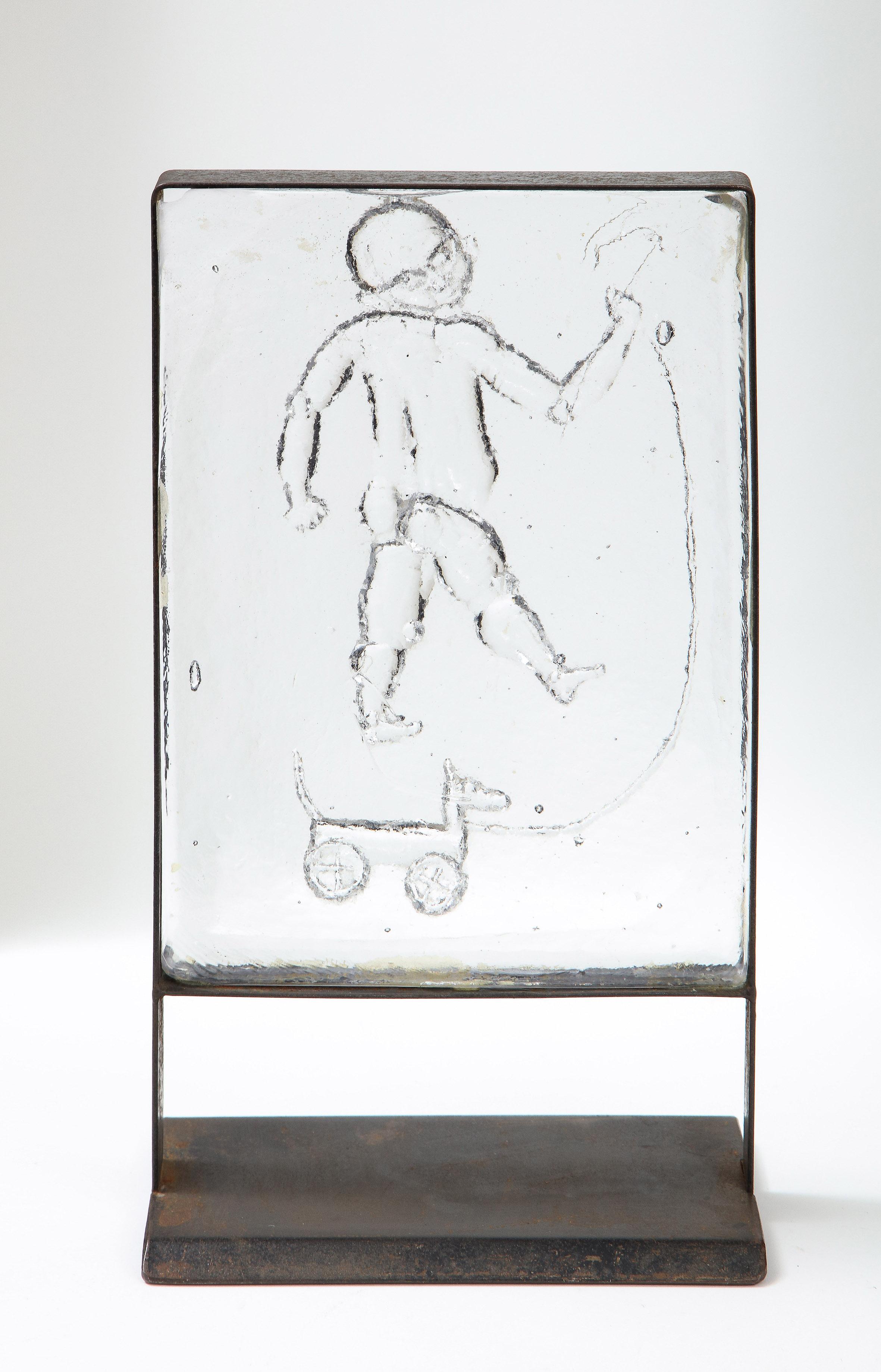 Glass Relief Sculpture of Child by Erik Hoglund for Kosta Boda In Good Condition For Sale In Montreal, QC