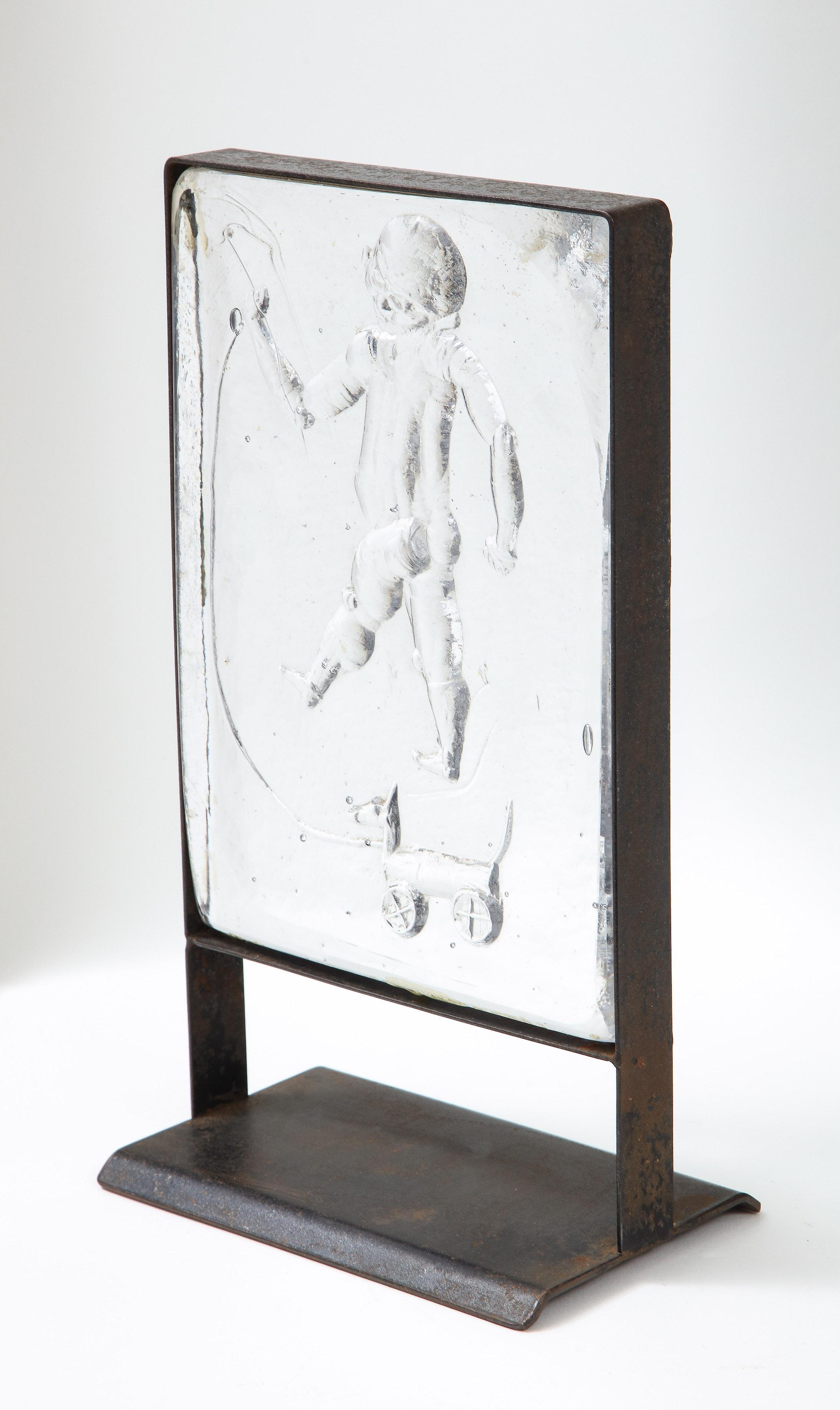 Late 20th Century Glass Relief Sculpture of Child by Erik Hoglund for Kosta Boda For Sale
