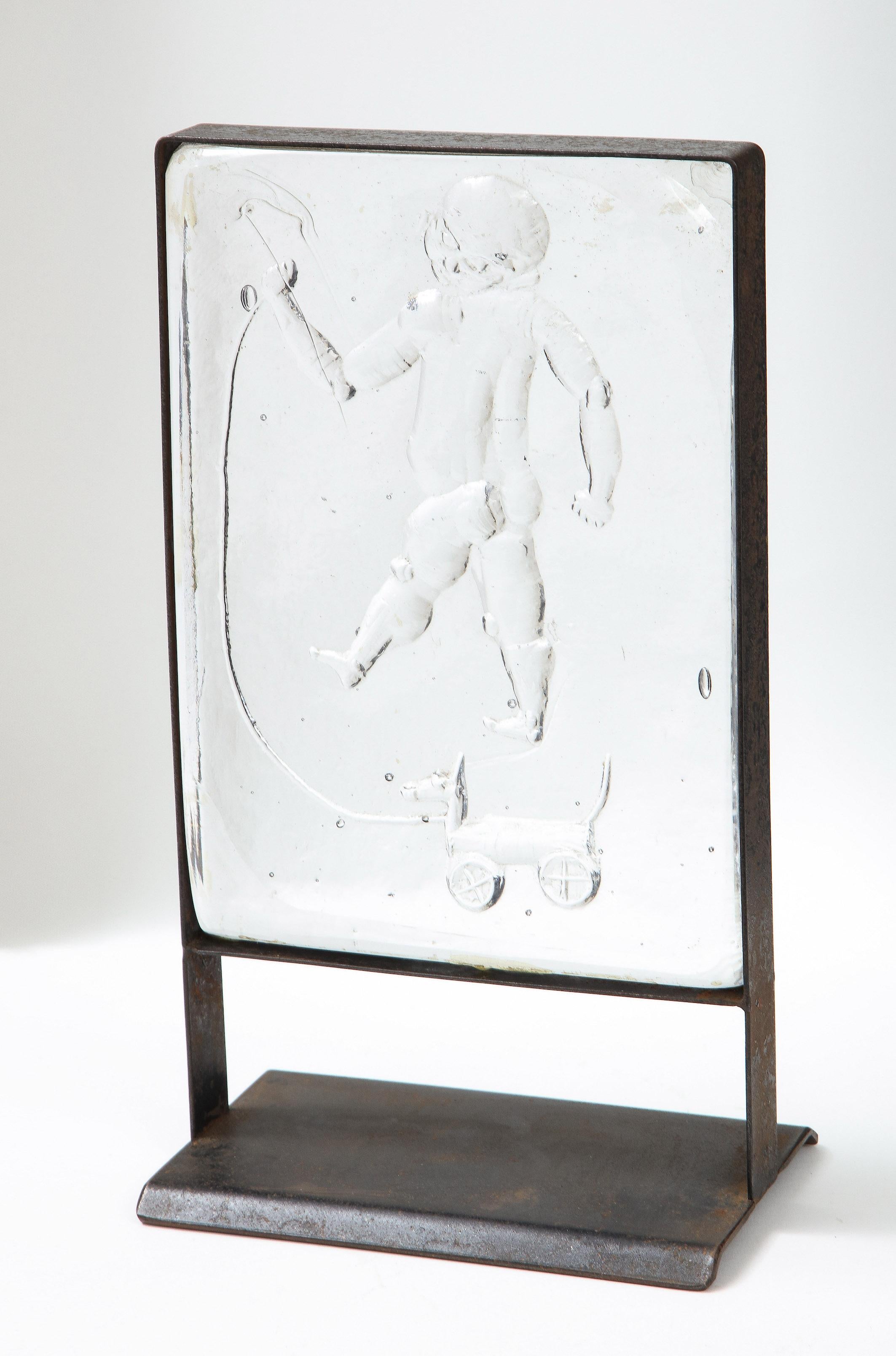 Glass Relief Sculpture of Child by Erik Hoglund for Kosta Boda For Sale 1