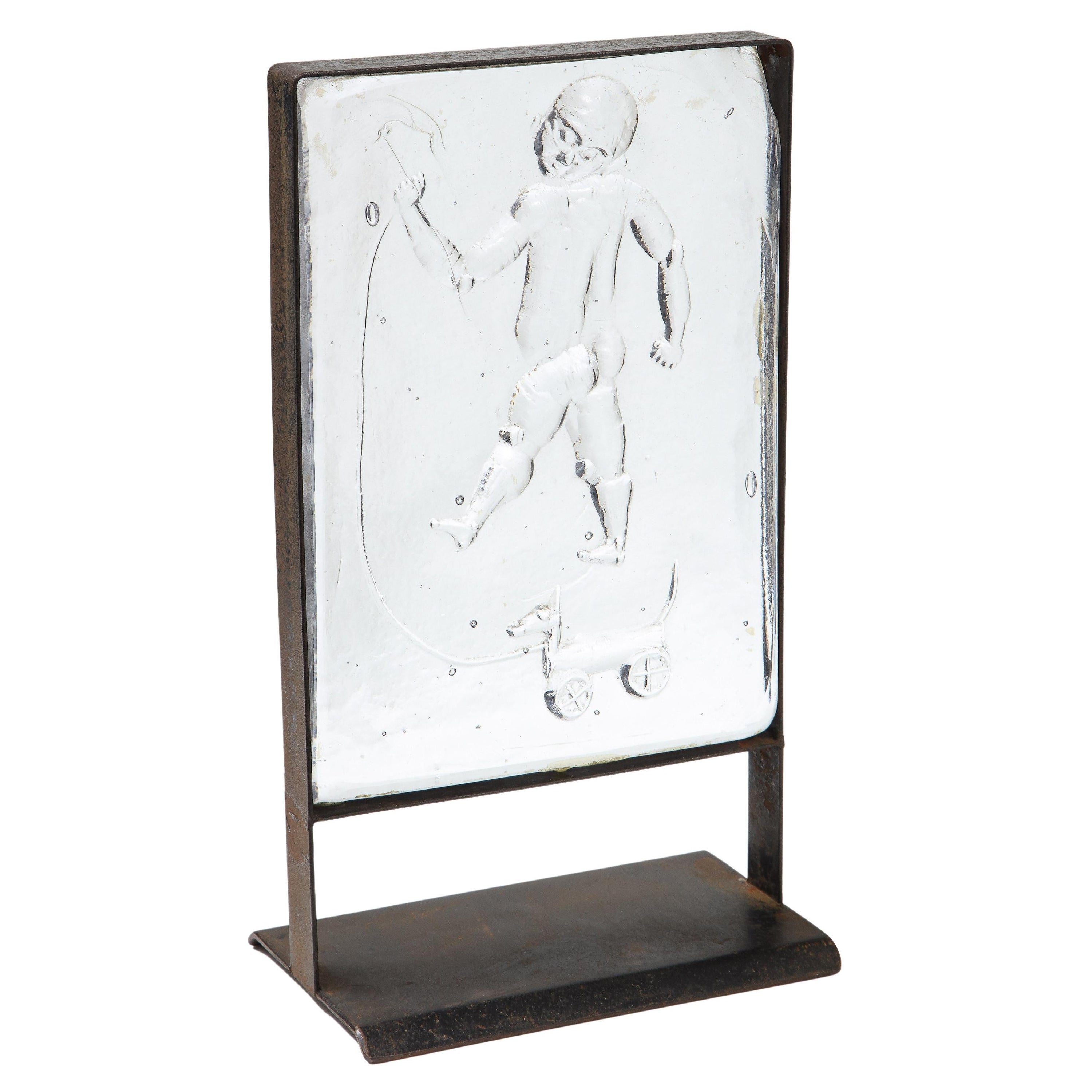 Glass Relief Sculpture of Child by Erik Hoglund for Kosta Boda For Sale