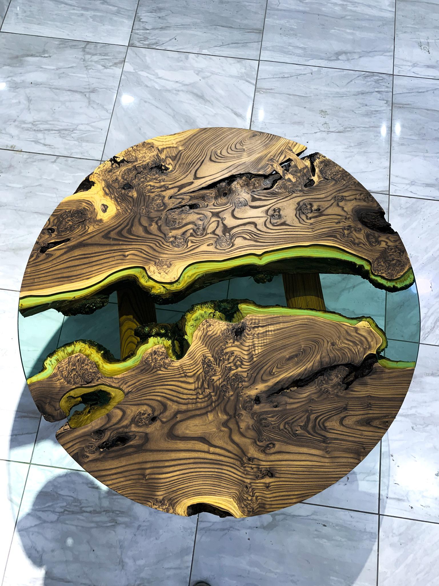 Rustique Table basse en bois Brown - Table basse en bois River - Table basse ronde personnalisée en vente