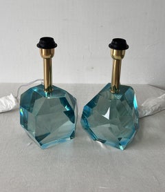 Glass "Rock" Aquamarine Table Lamps by Alberto Dona