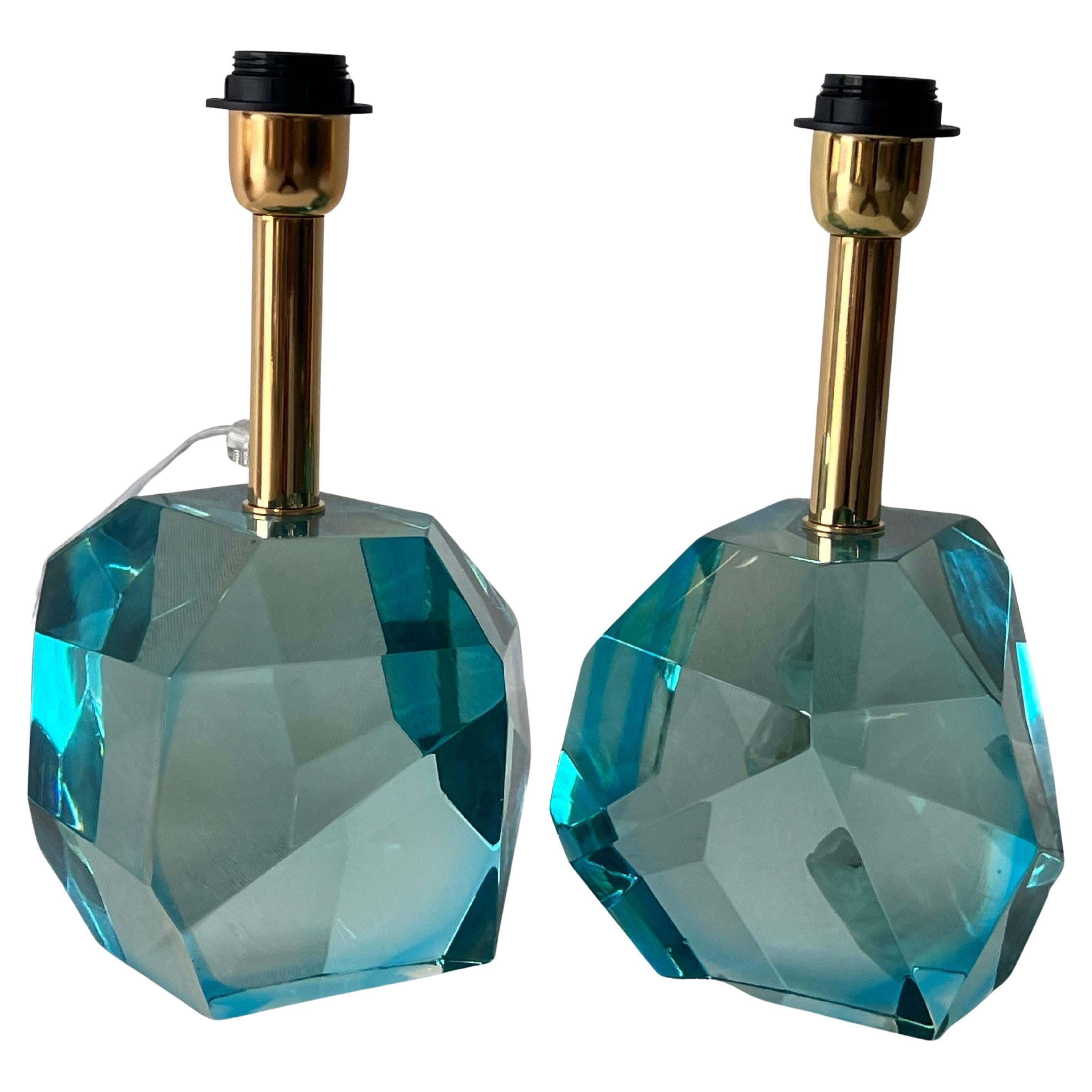 Glass "Rock" Aquamarine Table Lamps by Alberto Dona