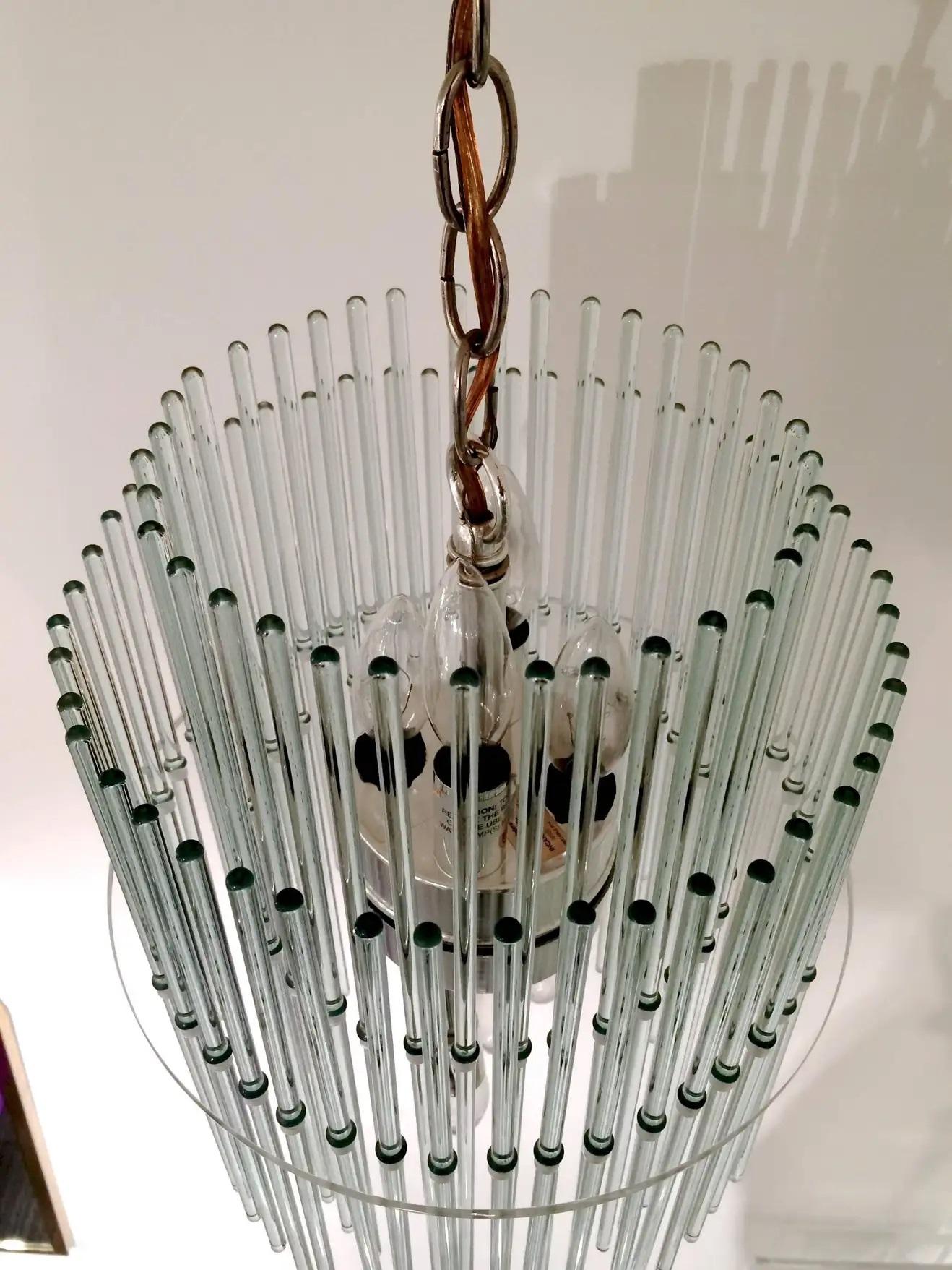 Glass Rod and Lucite Chandelier by Gaetano Sciolari for Lightolier In Good Condition In New York, NY