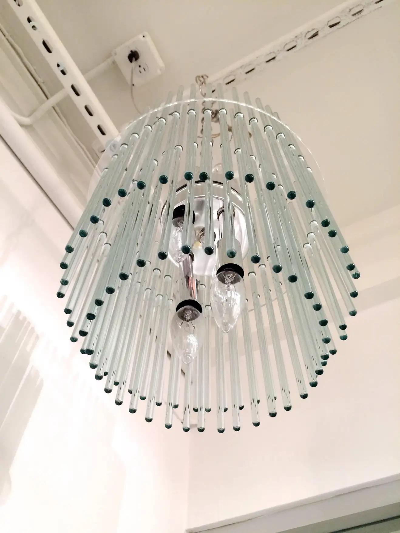 20th Century Glass Rod and Lucite Chandelier by Gaetano Sciolari for Lightolier