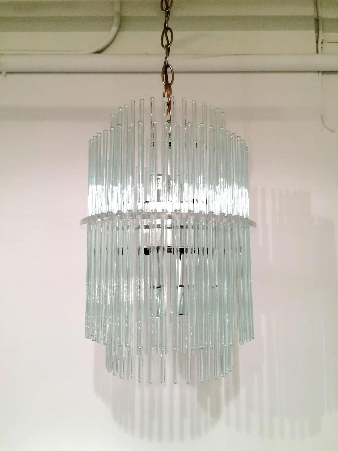 Glass Rod and Lucite Chandelier by Gaetano Sciolari for Lightolier 3