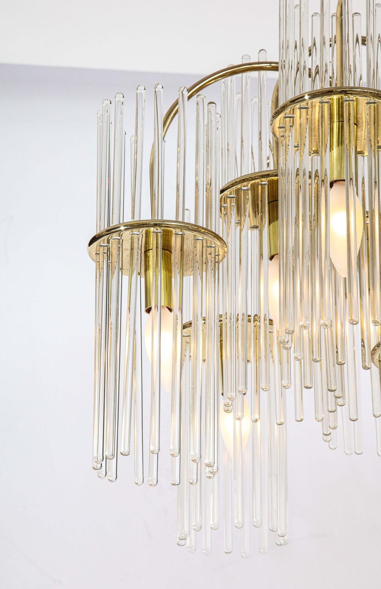 Mid-Century Modern Glass Rod Chandelier Pendant Lamp by Gaetano Sciolari