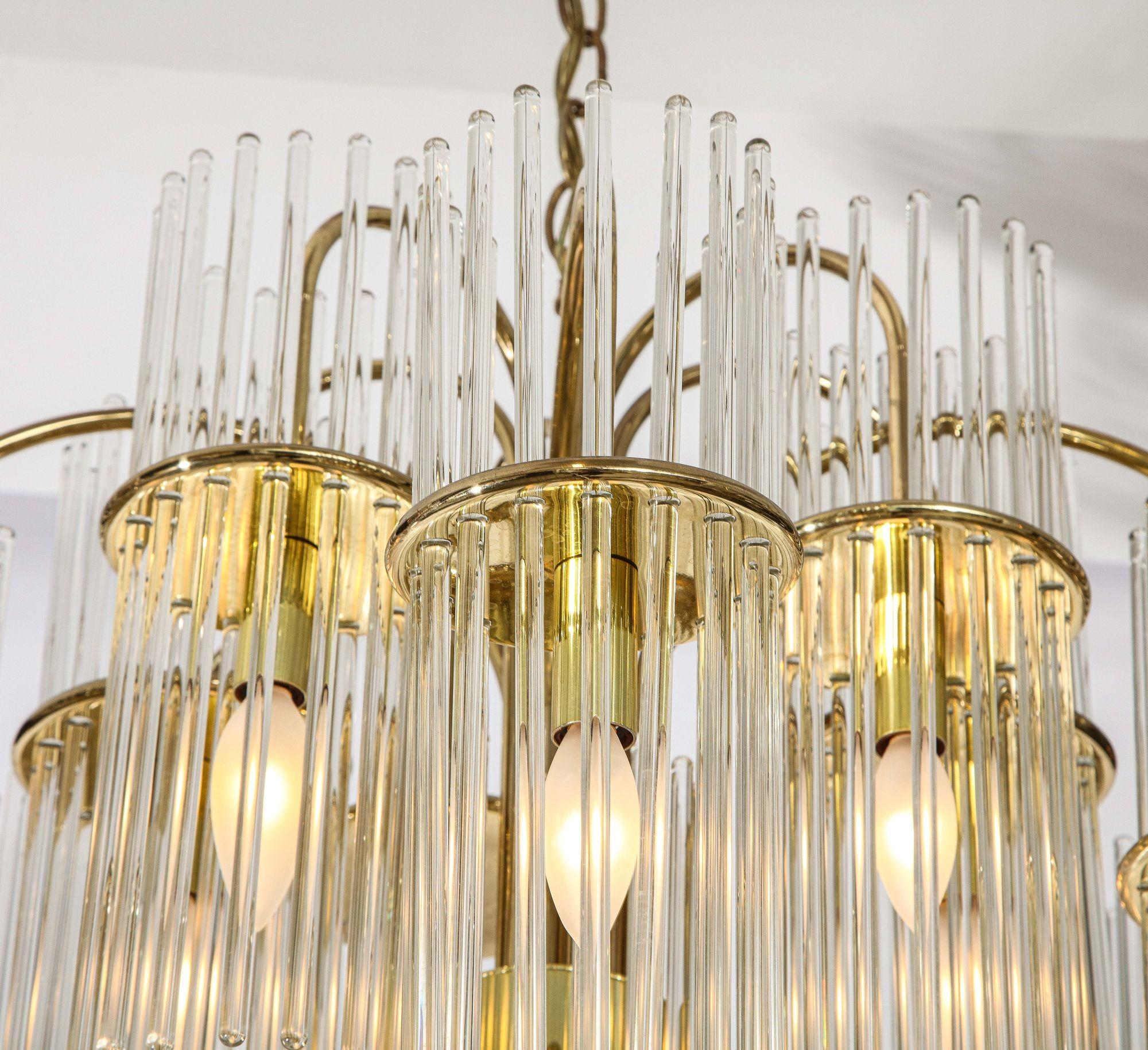 Italian Glass Rod Chandelier Pendant Lamp by Gaetano Sciolari For Sale