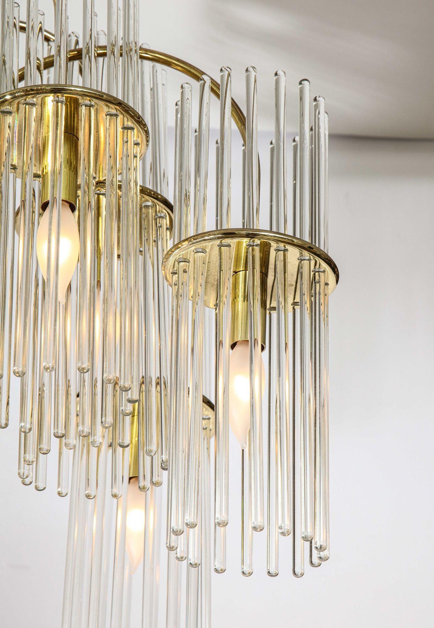 Glass Rod Chandelier Pendant Lamp by Gaetano Sciolari In Good Condition In New York, NY