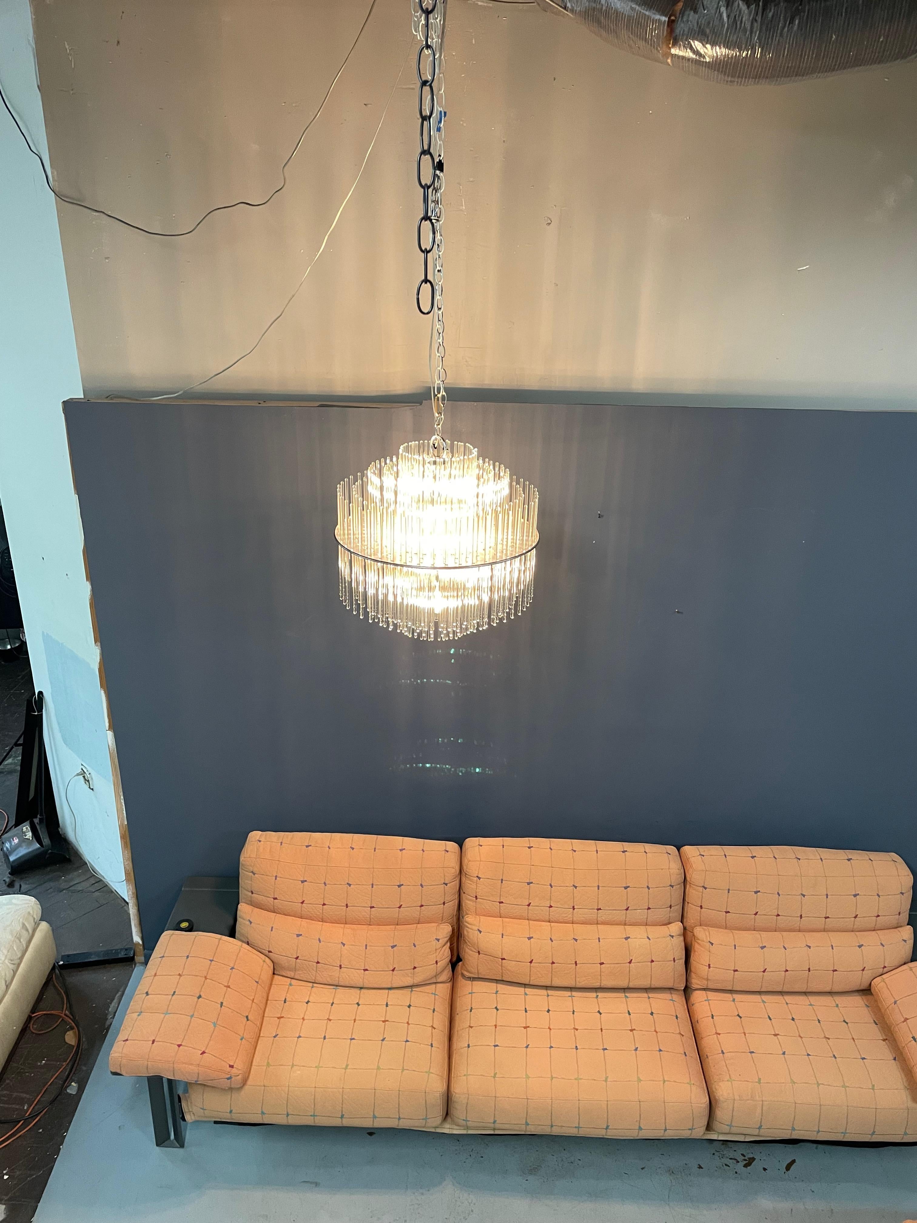 Art Glass Mid Century Italian Glass Rod Chandelier in the Style of Gaetano Sciolari