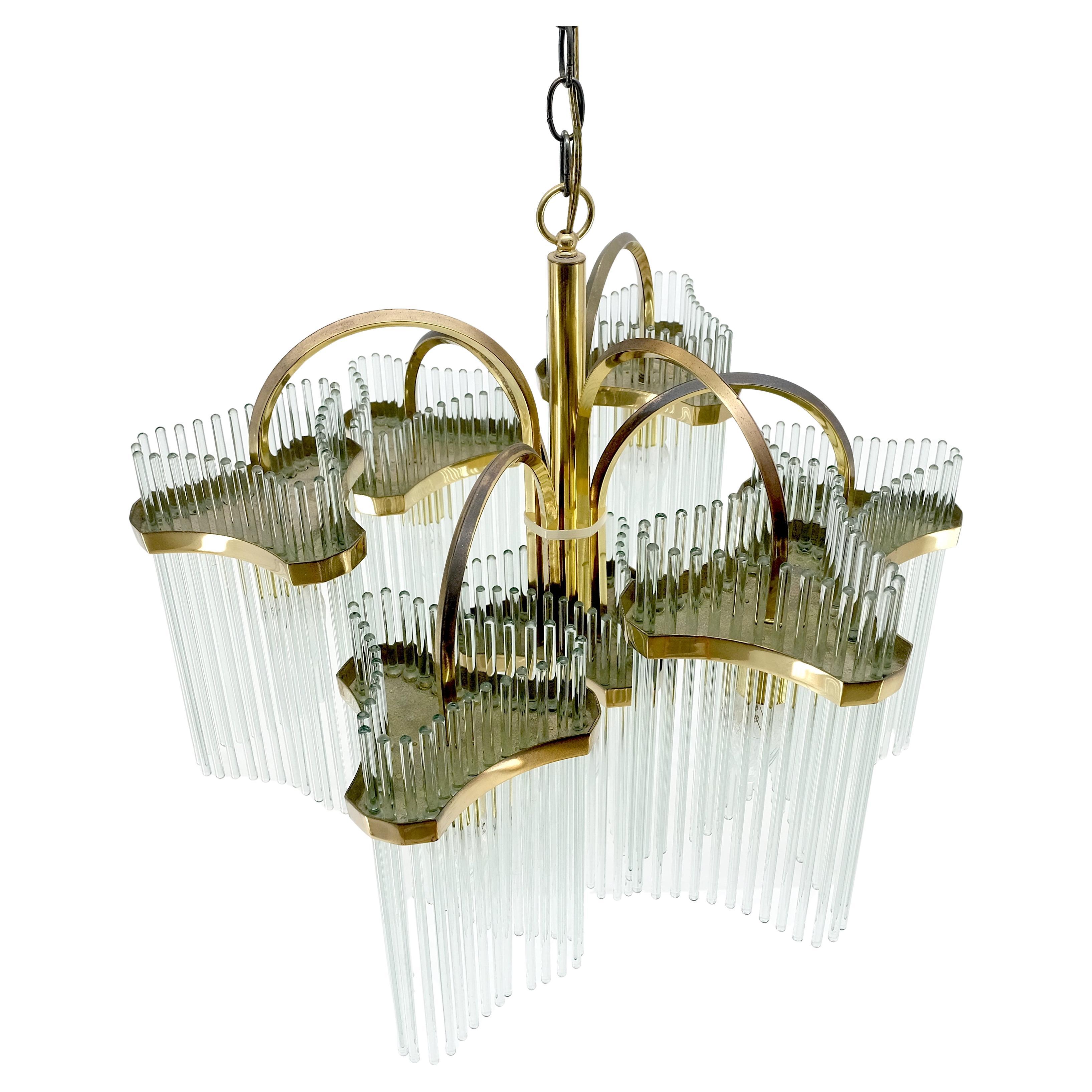 Mid-Century moderno Prismi a bacchetta di vetro Gaetano Sciolari Lampadario Stupefacente. in vendita