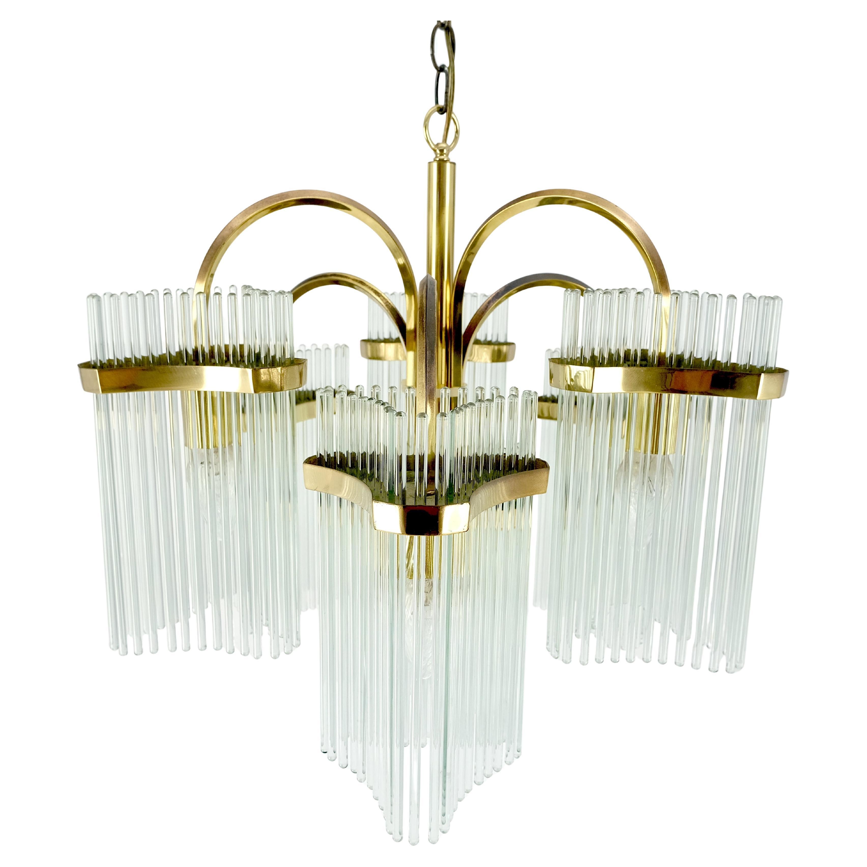 Glass Rod Prisms Gaetano Sciolari Chandelier Light Fixture Stunning.