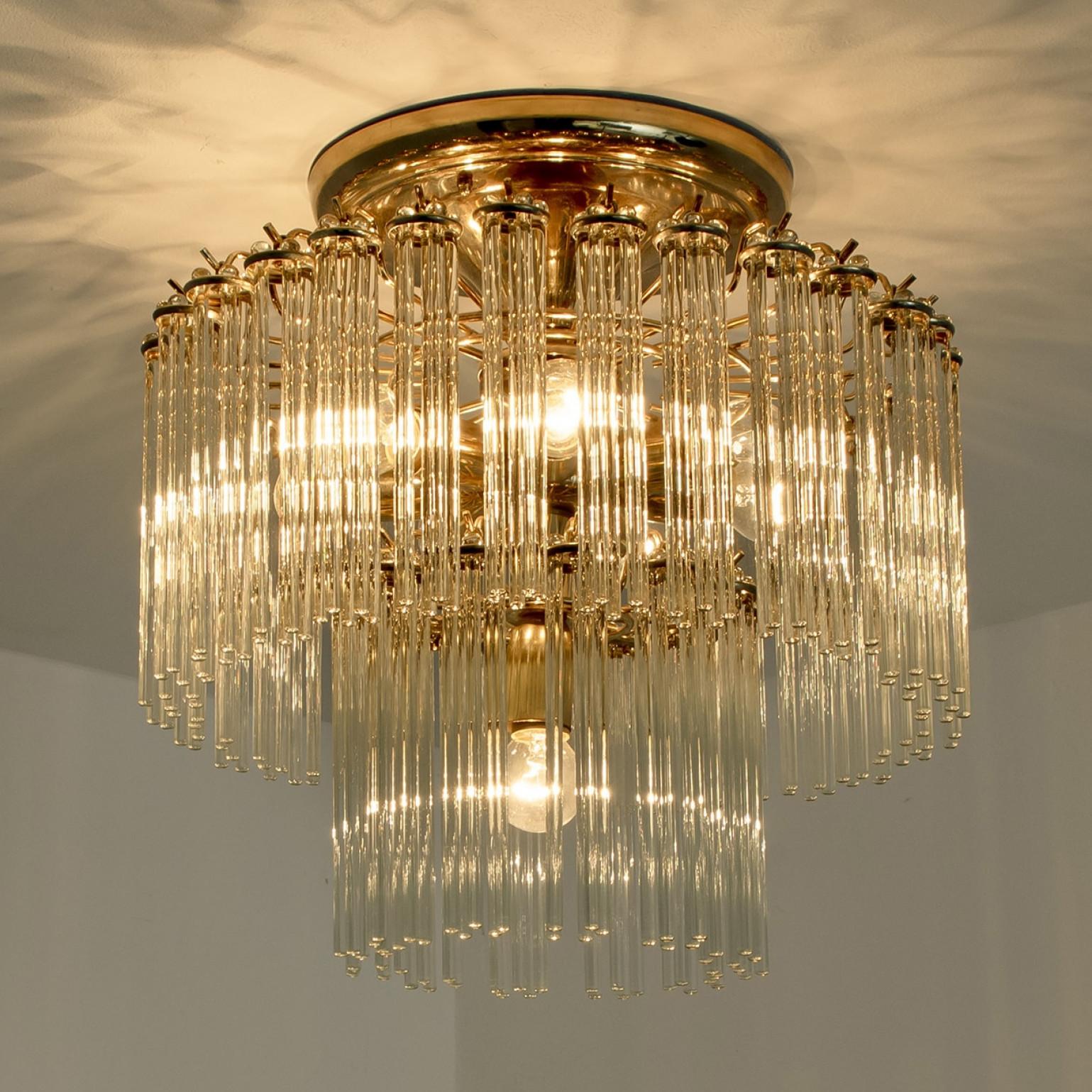 Italian Glass Rod Waterfall Flush Mount Sciolari for Lightolier, Italy 1960 For Sale